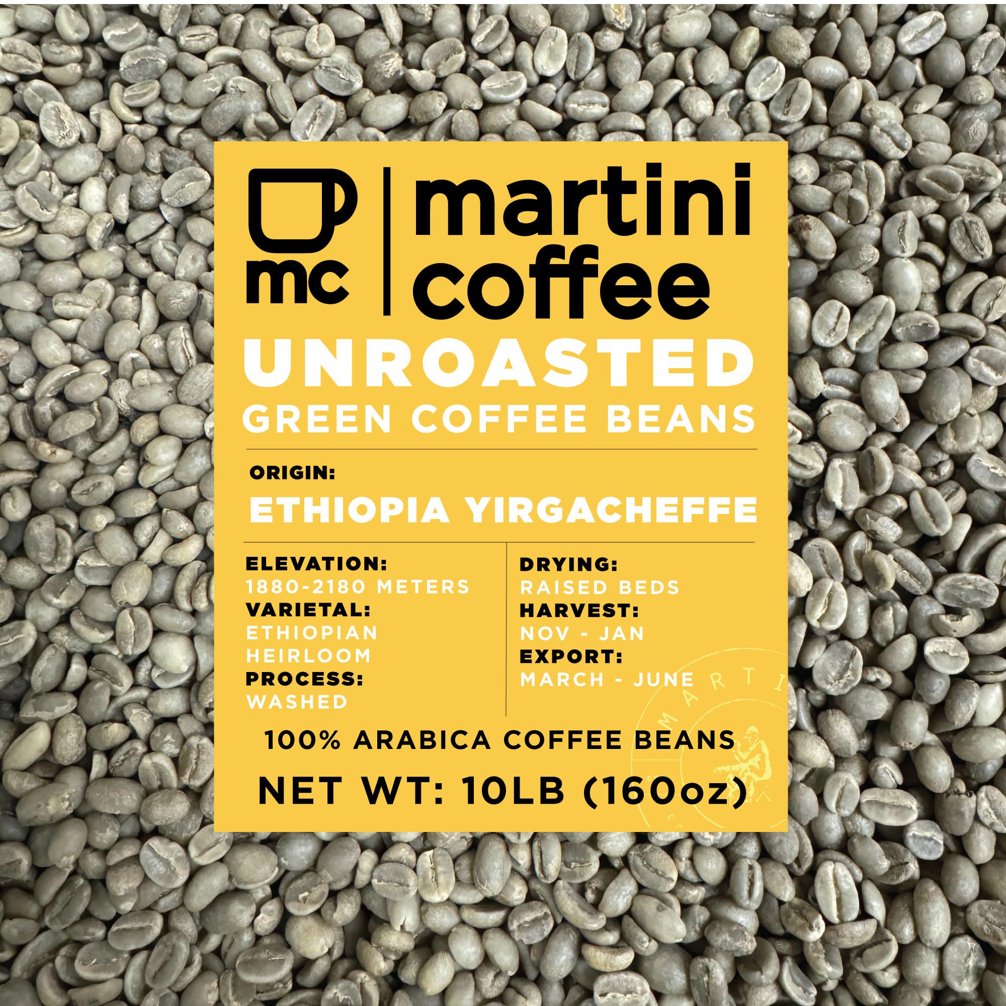 10lbs Unroasted Green Coffee Beans - Ethiopia Yirgacheffe Single Origin Specialty Grade - Fresh Raw Coffee Beans for Home Roasting - Perfect for Espresso, Pour Over & Cold Brew