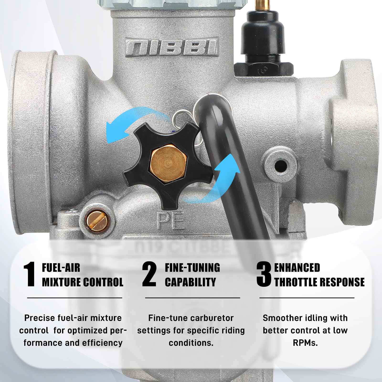 NIBBI PE17mm Carburetor for 80cc-100cc Flange Motorcycle Engine - Compatible with Dirt Bikes, Mini Bikes, Apollo Dirt Bikes & TAOTAO Scooters - High Performance Carb Jets Included - Perfect for Off-Road Racing & Engine Tuning
