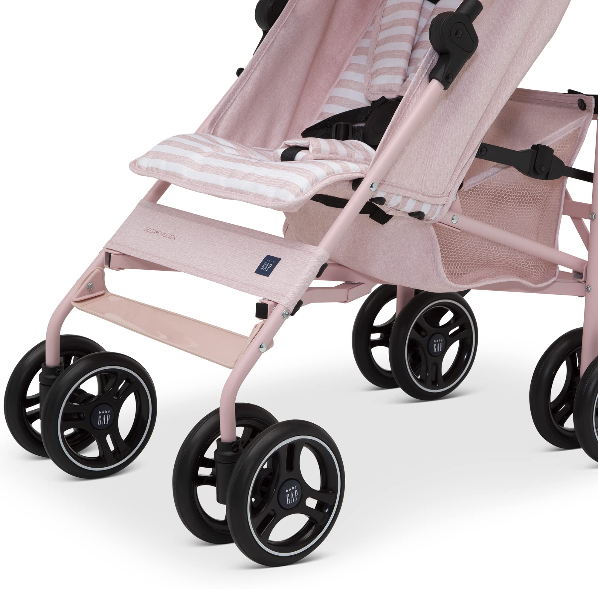 BabyGap Classic Lightweight Stroller with Recline - Compact Foldable Travel Stroller with Removable Parent Organizer - Eco-Friendly Sustainable Baby Stroller in Pink Stripes - Perfect for Newborns, Toddlers & Air Travel