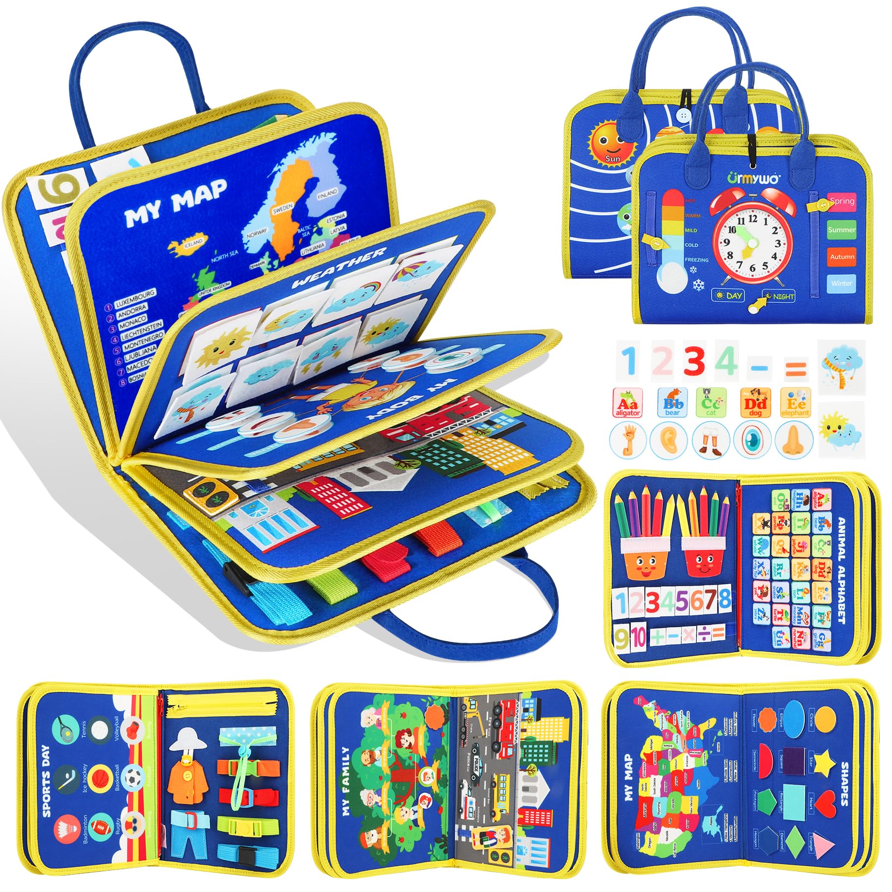 URMYWO Montessori Busy Board - Sensory Toys for Toddlers 1-4 Years Old, Fine Motor Skills Activity Book for Boys & Girls, Autism Learning Toys, Perfect Travel Gift for Road Trips, Airplane & Car Rides | Ideal for Home, Classroom & On-The-Go Play