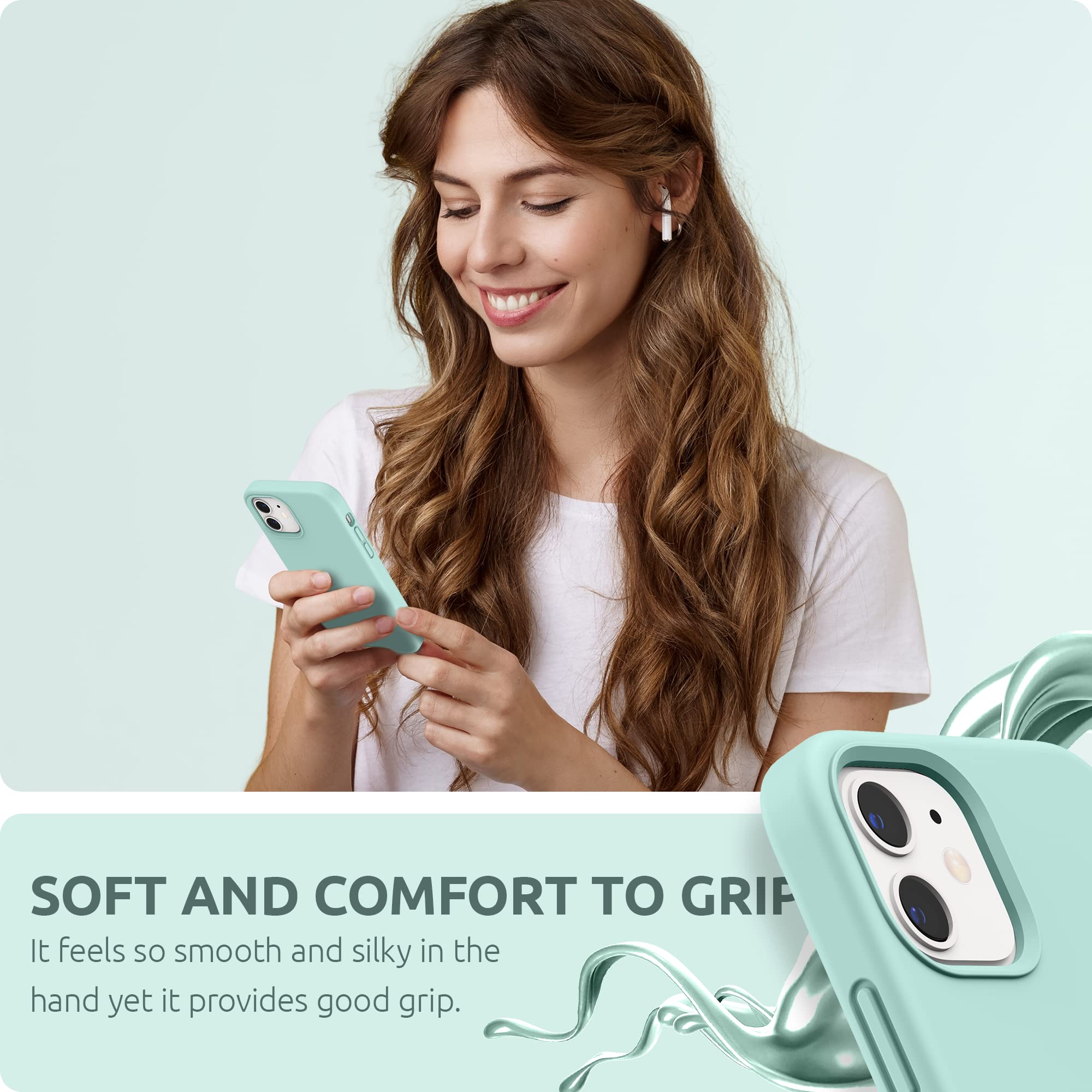 SURPHY Premium Liquid Silicone Case for iPhone 12 & iPhone 12 Pro (6.1 inch) - Shockproof Protective Phone Cover with Microfiber Lining - Mint Green - Perfect for Daily Use, Work & Outdoor Activities