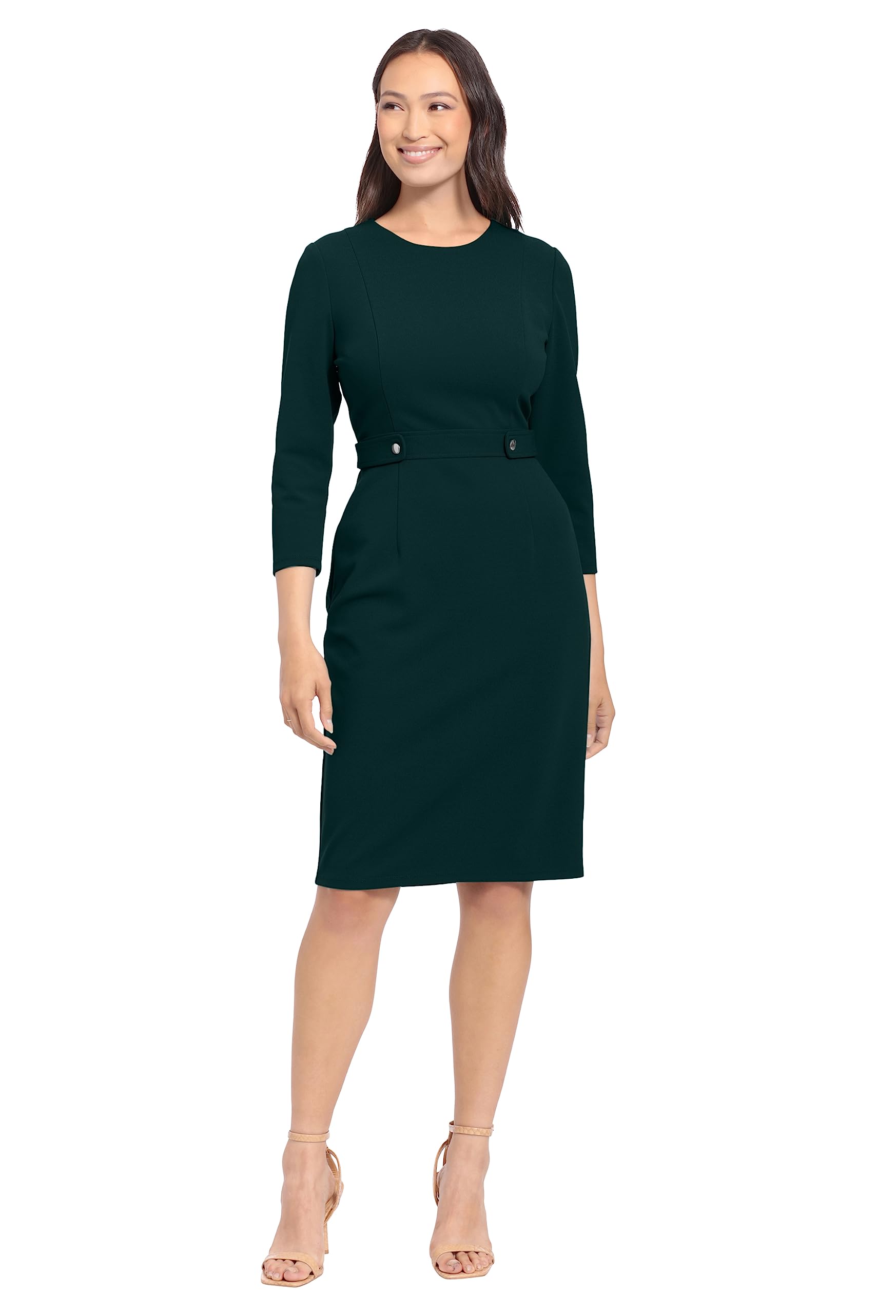 London Times Women's Professional Sheath Dress with Button Waist Detail - Elegant Office Wear for Business Meetings & Corporate Events