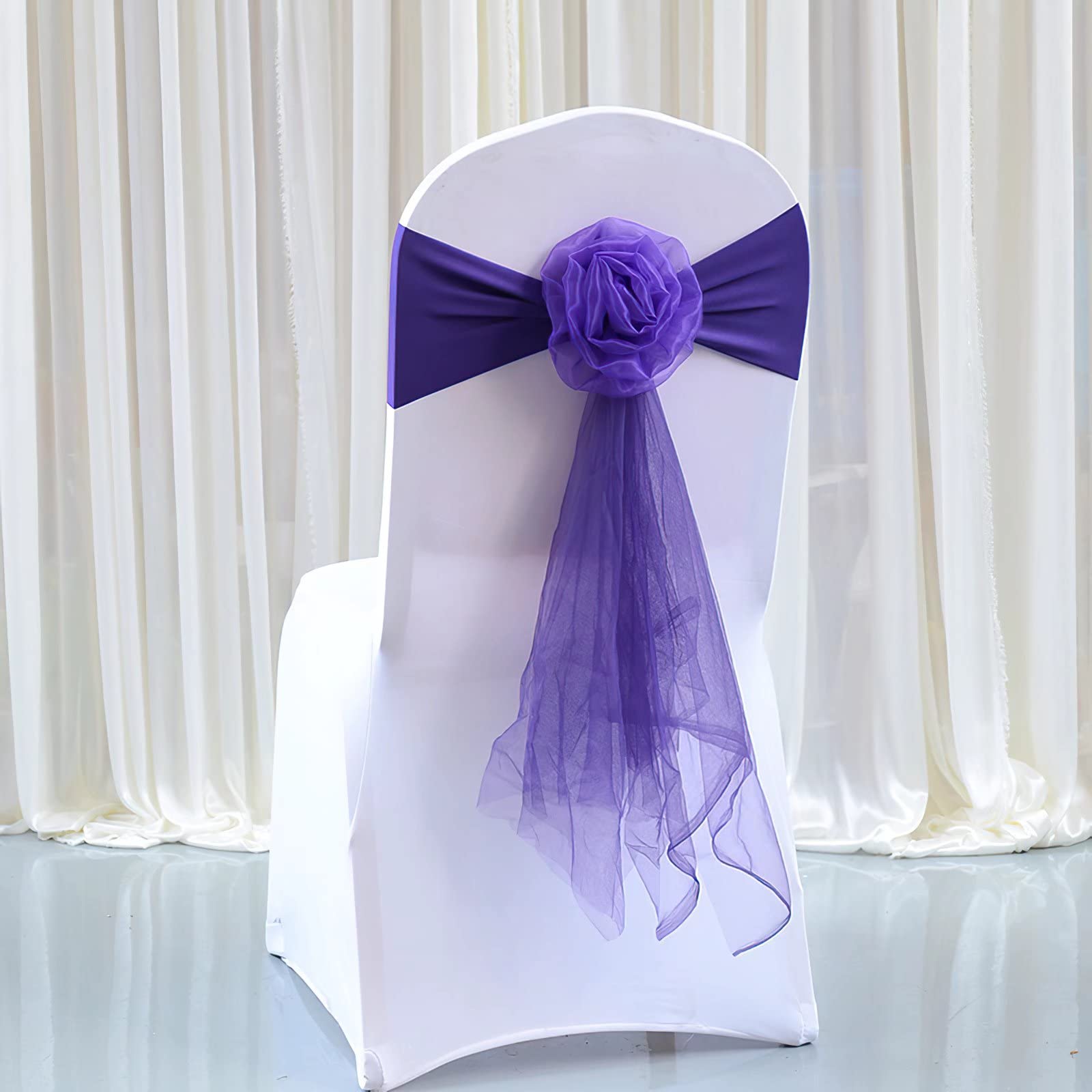 100 PCS European-Style Floral Polyester Stretch Chair Sashes - Elegant Bowknot Wedding Chair Covers for Banquet, Party, Reunion & Hotel Event Decor (Dark Purple) | Perfect for Wedding Reception, Bridal Shower, Baby Shower & Formal Dining Decorations