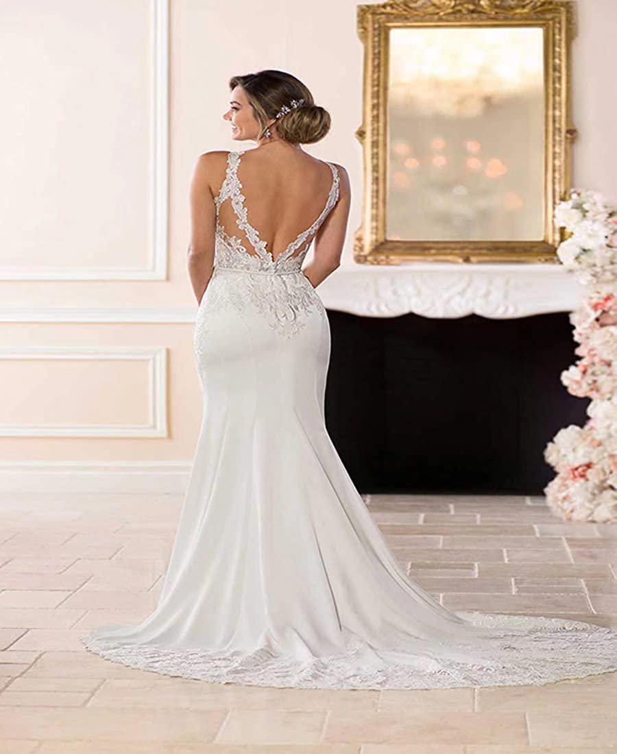 RYANTH Elegant Long Lace Beach Wedding Dress 2024 - Mermaid Style Bridal Gown for Country Weddings (RWD04) | Perfect for Beach, Garden & Outdoor Ceremonies