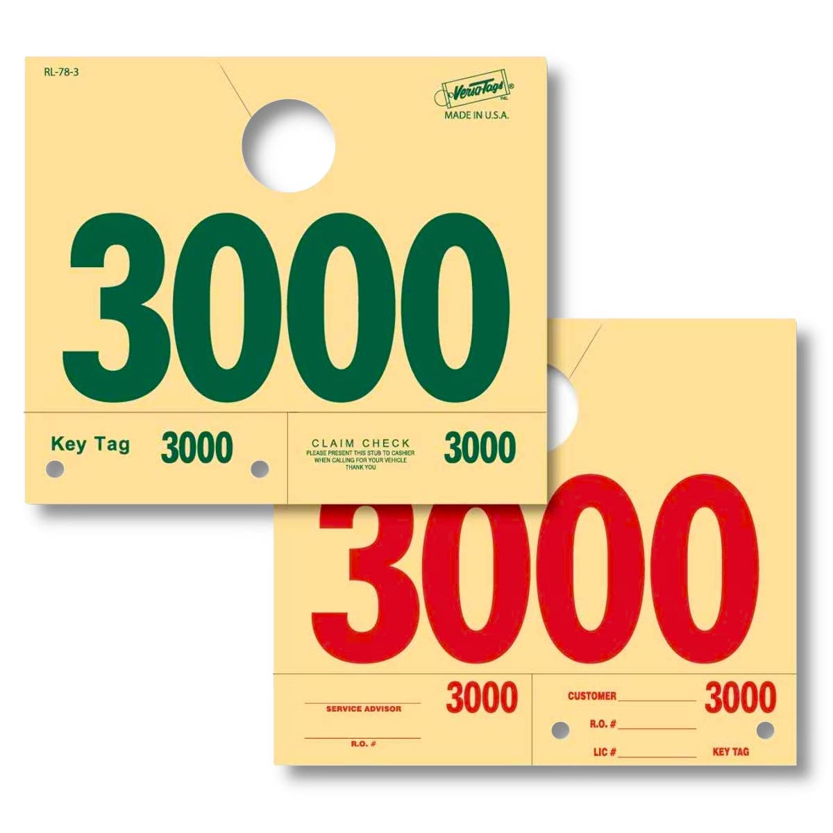 Versa-Tags Automotive Service Dispatch Numbers - 1000 Pre-Numbered Mirror Hang Tags for Car Dealerships & Repair Shops | Durable Cardstock Rectangular Tags with Three-Part Design (Red/Green) | Perfect for Vehicle Service Tracking & Customer Organization | Made in USA