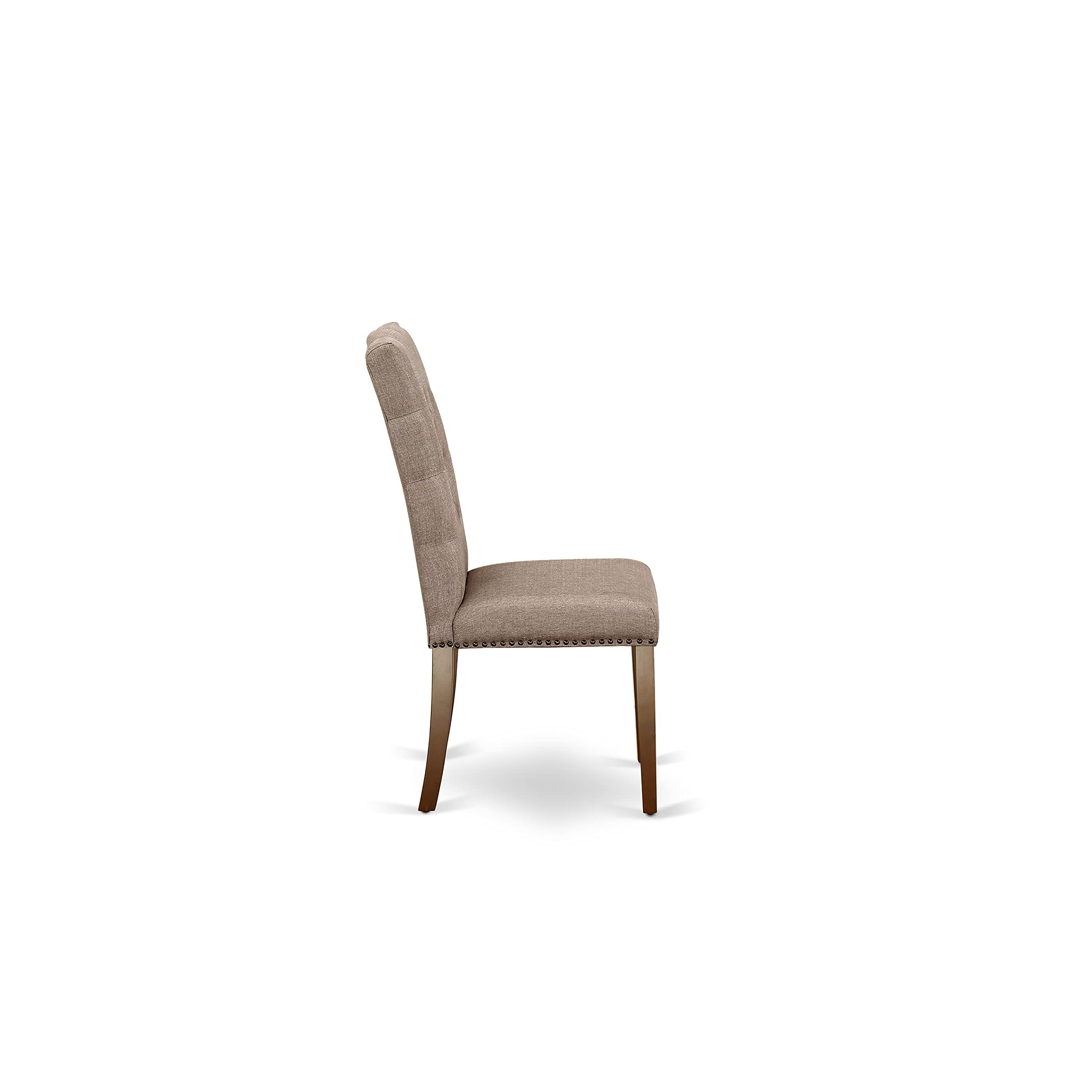 East West Furniture ESEL3-MAH-16 3-Piece Small Space Dining Set - Round Pedestal Table & 2 Dark Khaki Linen Chairs, 30x30 Inch, Mahogany - Perfect for Apartments, Breakfast Nooks & Cozy Kitchens