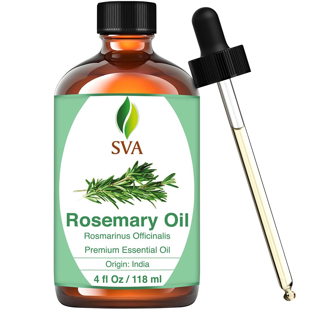 100% Pure Rosemary Essential Oil - 4 Fl Oz Natural Hair & Skin Care Oil for Aromatherapy, Massage, Diffuser, Soap Making - Promotes Hair Growth & Relaxation - Perfect for Spa, Home & DIY Beauty Products