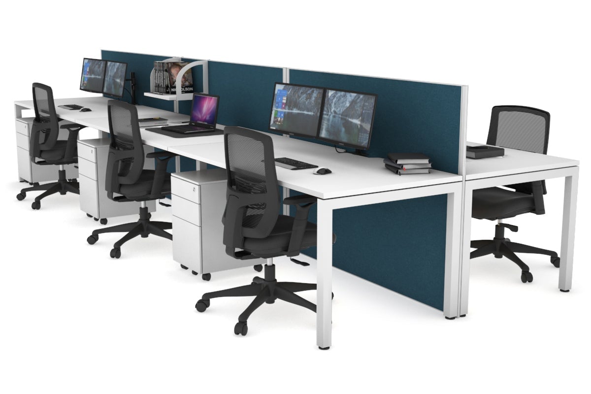 Horizon Quadro 6p Bench Square Legs Office Workstation - 1400L x 800W with Cable Management Scallop | Modern Office Furniture for Workspace & Conference Room Setup