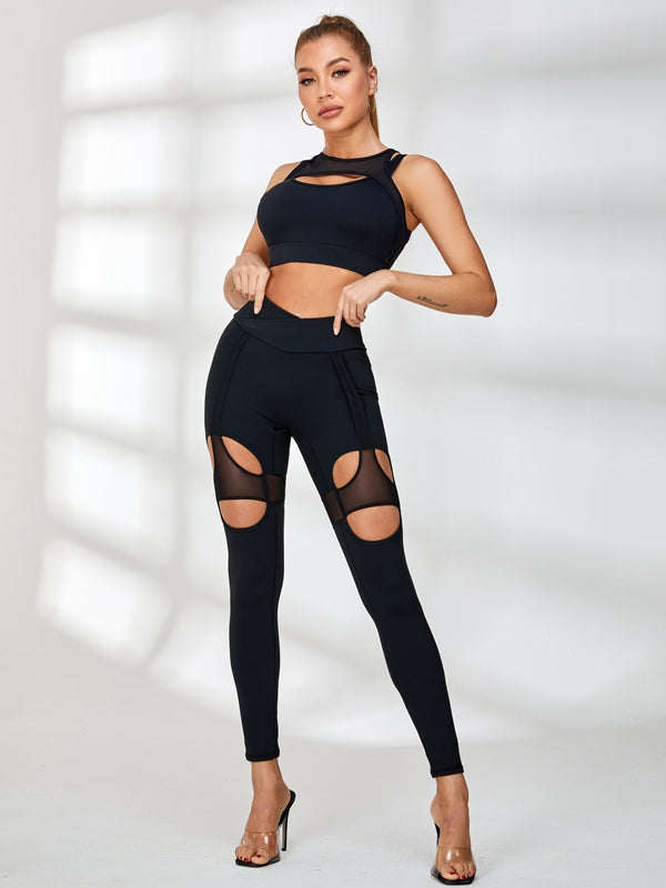 ZASUWA Women's High Waist Cutout Mesh Yoga Leggings - Sexy Workout Pants for Gym, Running & Fitness
