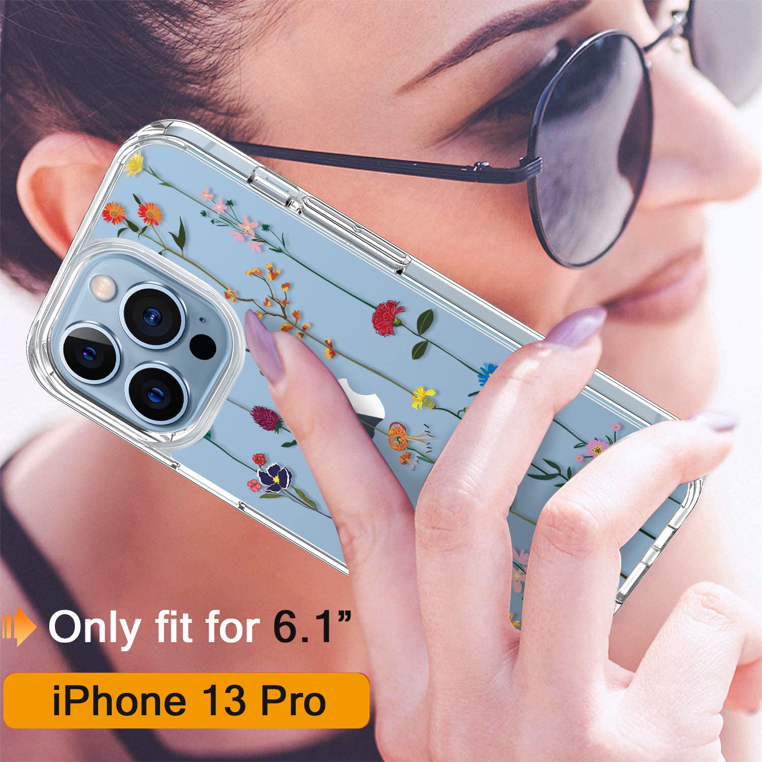 GiiKa iPhone 13 Pro Case with Screen Protector - 6.1 Inch Clear Shockproof Full Body Protective Case for Women | Floral Design Hard Case with TPU Bumper Cover | Perfect for Everyday Use, Travel & Outdoor Activities