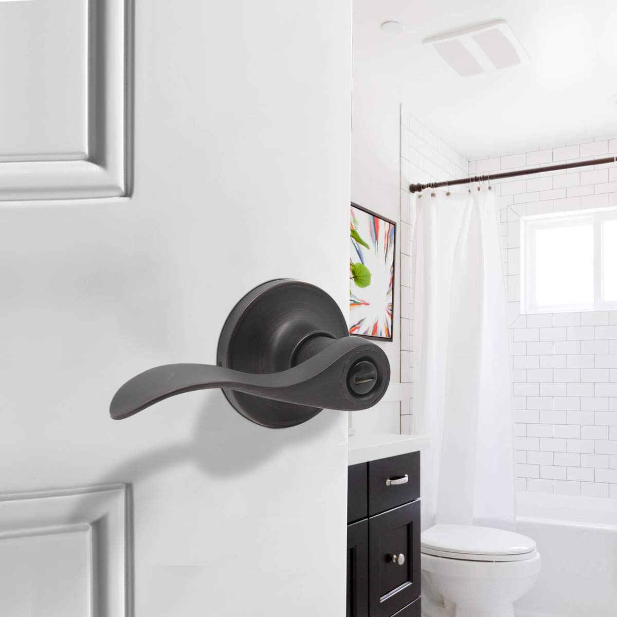 Gobrico 6-Pack Privacy Door Levers with Thumb Turn Lock - Reversible for Left/Right Handed Doors, Oil Rubbed Bronze Finish - Perfect for Bedrooms, Bathrooms & Interior Doors