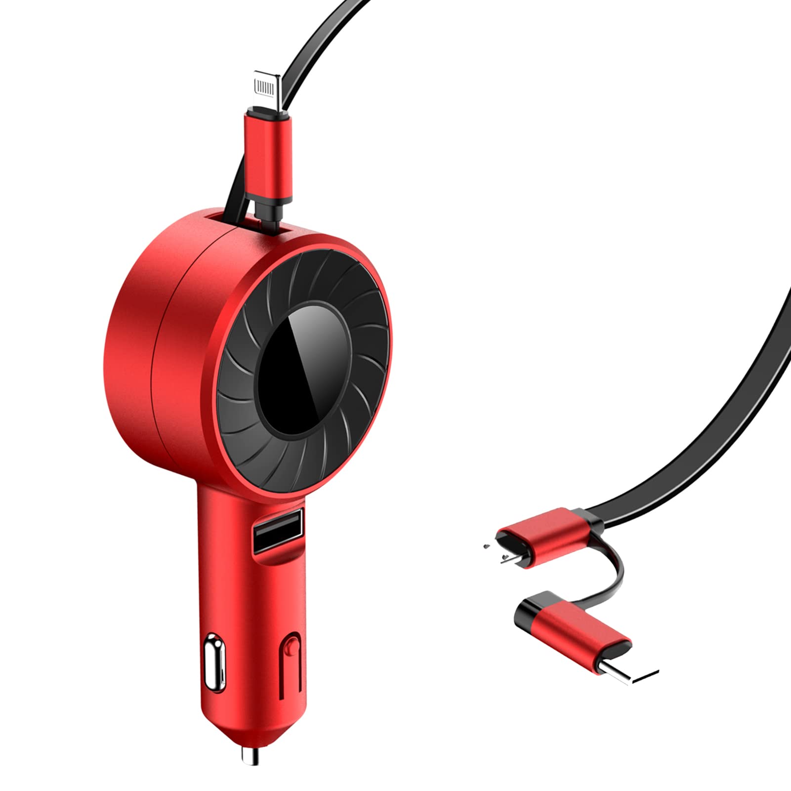 Dual Port USB C Car Charger Fast Charging 3-in-1 Retractable Cable - UL Certified for iPhone 11 Pro Max/11/XR/XS/X/8/7/6/SE & More | Perfect for Road Trips, Daily Commute & Travel Accessories