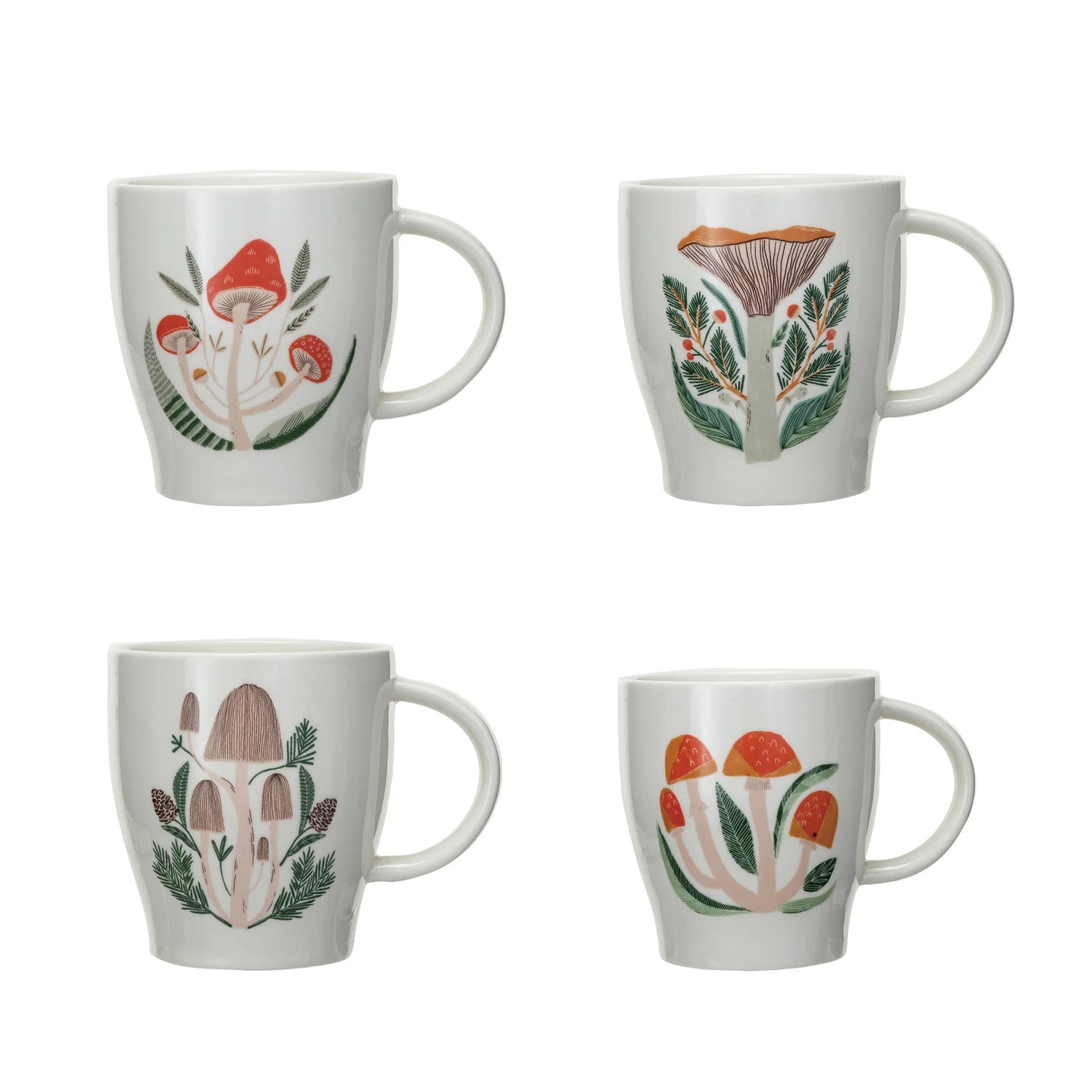 Stoneware Printed Mushroom Collection - Handcrafted Ceramic Dinnerware Set for Kitchen & Dining - Perfect for Farmhouse Decor, Rustic Tablescapes & Mushroom Lovers