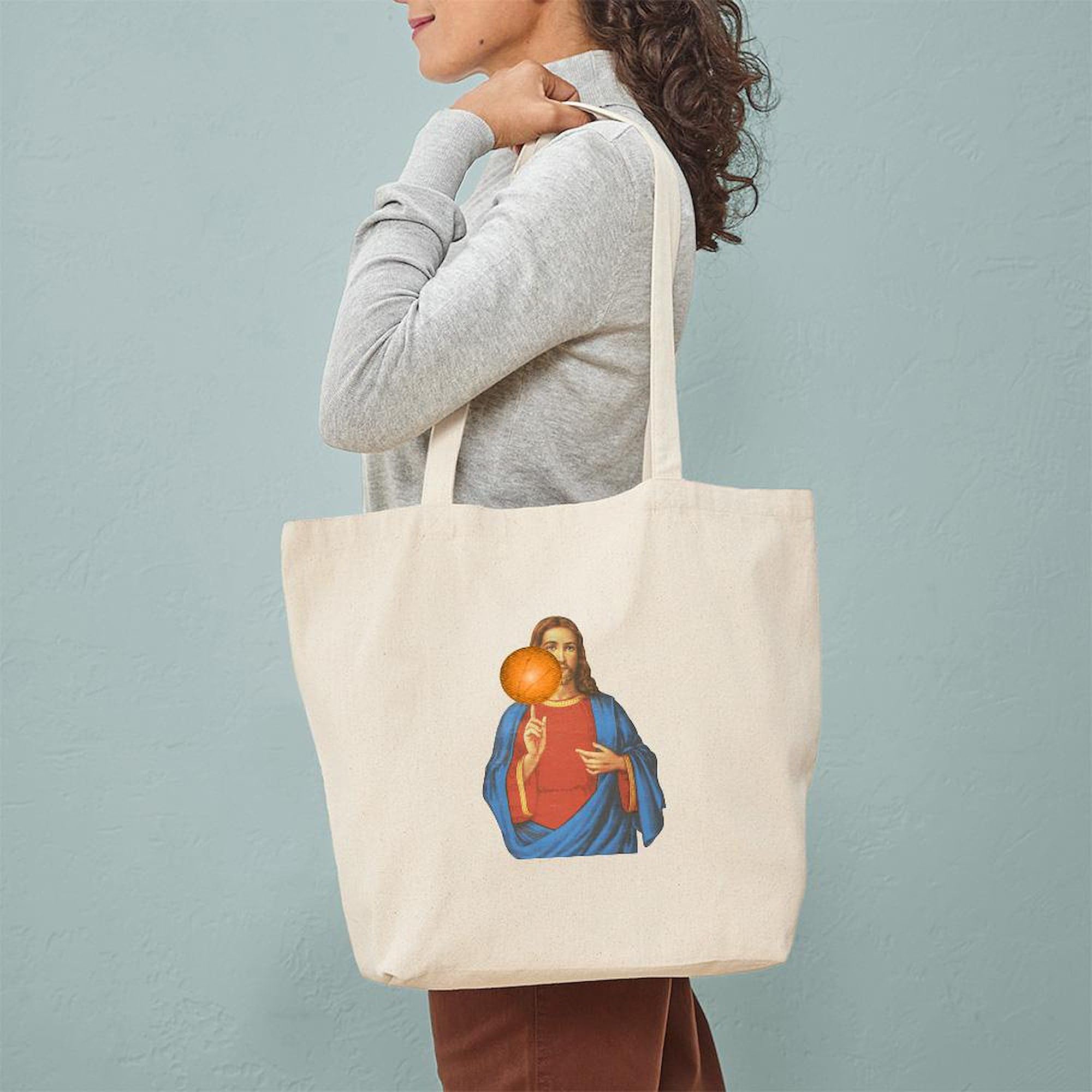 Jesus Christ Basketball Star Tote Bag - Natural Canvas Reusable Shopping Bag for Groceries, Beach & Church
