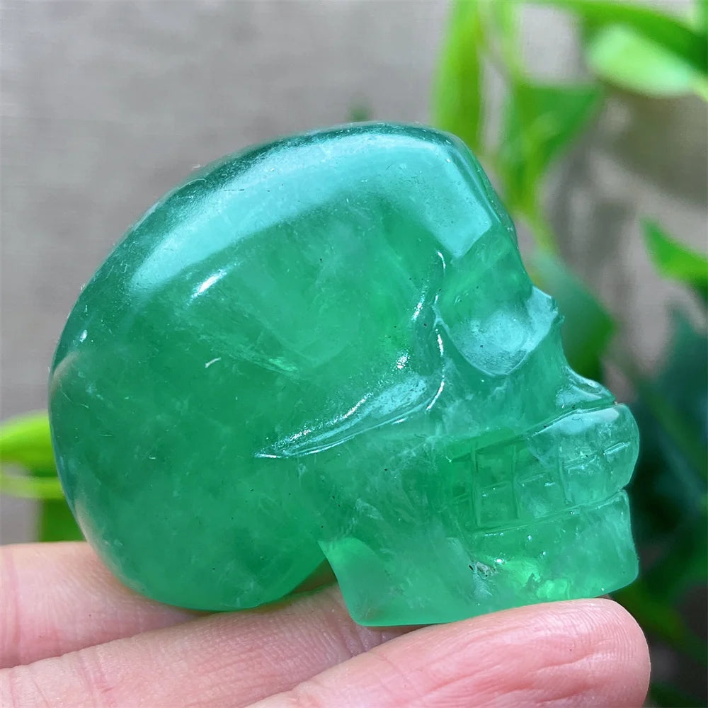 Natural Green and Purple Fluorite Crystal Skull Carving - Healing Stone, Quartz Mineral Gemstone for Spiritual Crafts, Home Decor, Meditation & Energy Work