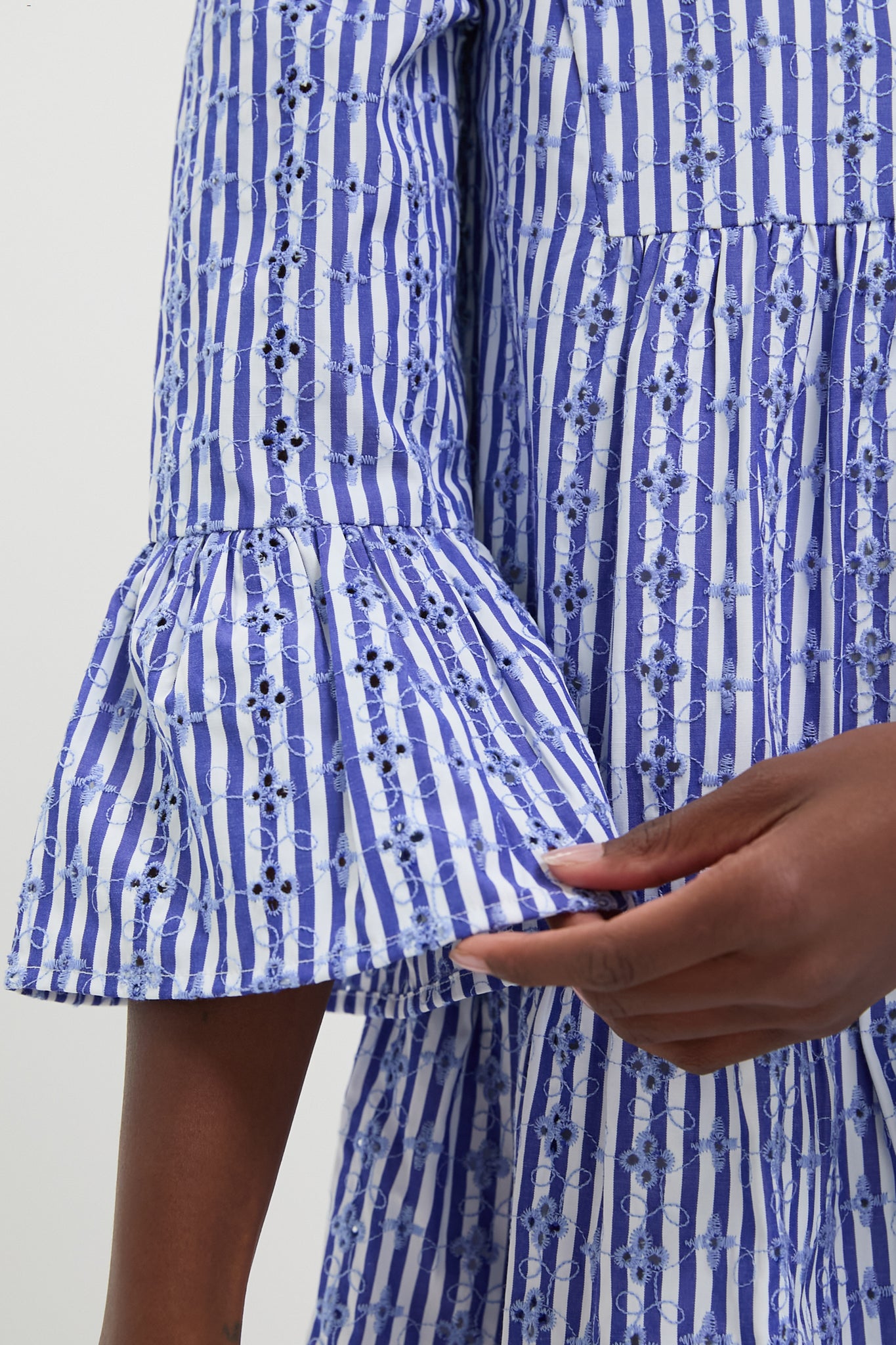 Blue Stripe Floral Embroidered Lanie Dress - Elegant Summer Maxi Dress for Beach Vacation, Garden Party & Boho Chic Outfits