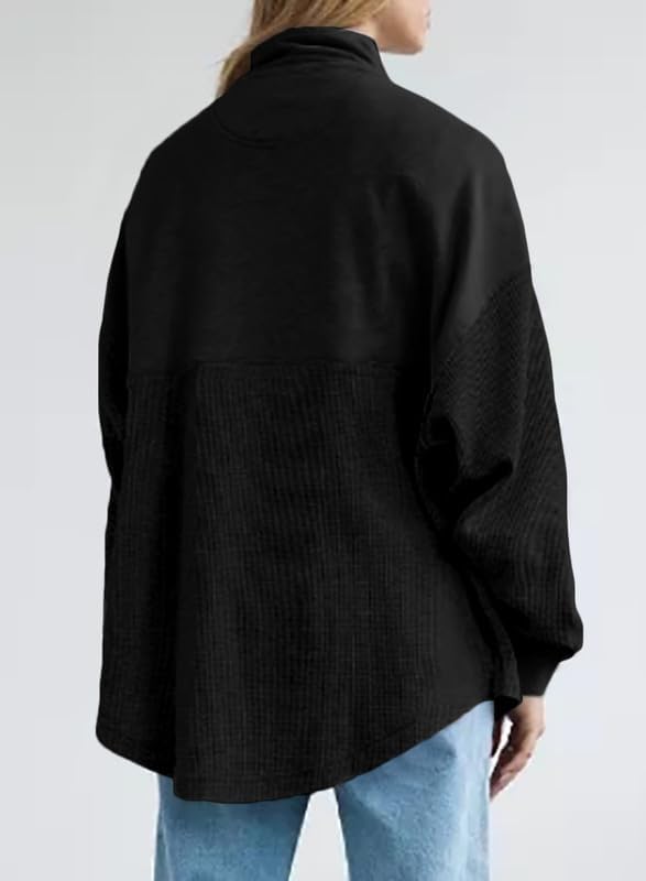 SHEWIN Women's Casual Waffle Knit Half Zip Pullover Sweatshirt - Loose Fit Long Sleeve Top for Fall & Winter Outfits 2024 | Cozy Lounge Wear, Office Casual, Weekend Errands