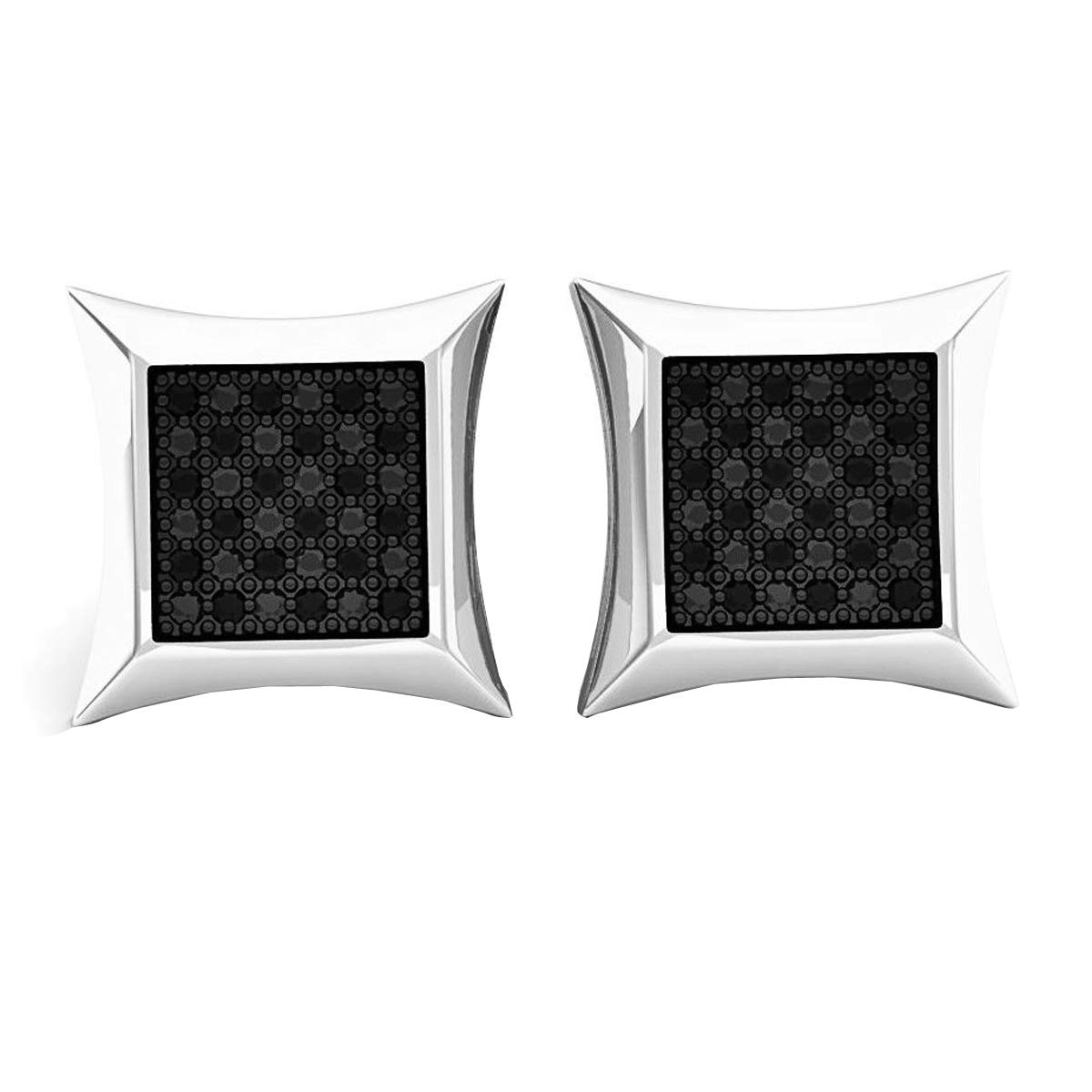 0.15 Carat (ctw) Round Black Diamond Men's Hip Hop Iced Stud Earrings - Sterling Silver Jewelry for Men - Perfect for Gifts, Parties & Hip Hop Fashion
