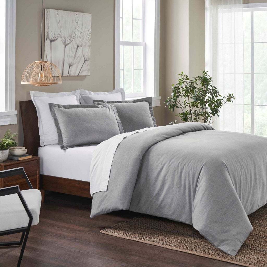 Soft & Cozy Melange Flannel Cotton Two-Tone Brushed Duvet Cover Set - King Size Bedding for Winter Warmth & Comfort