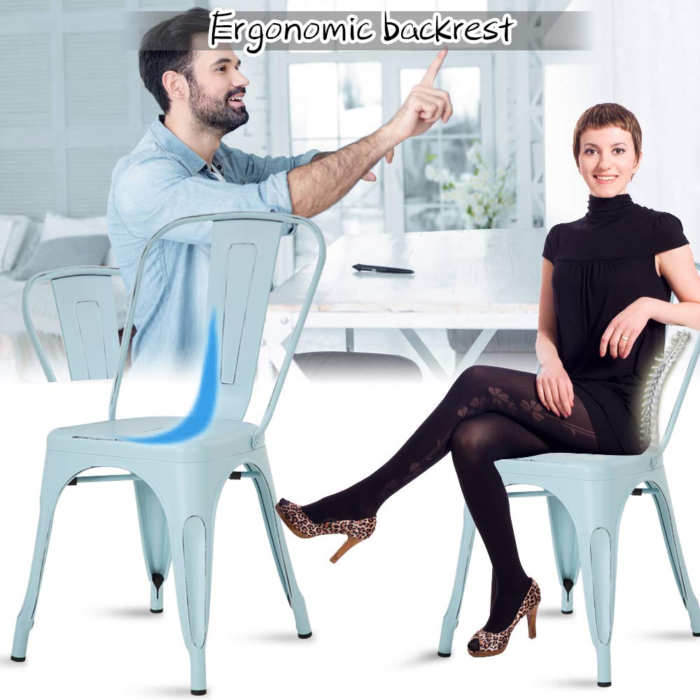 4-Pack Blue Metal Dining Chairs Set - 18