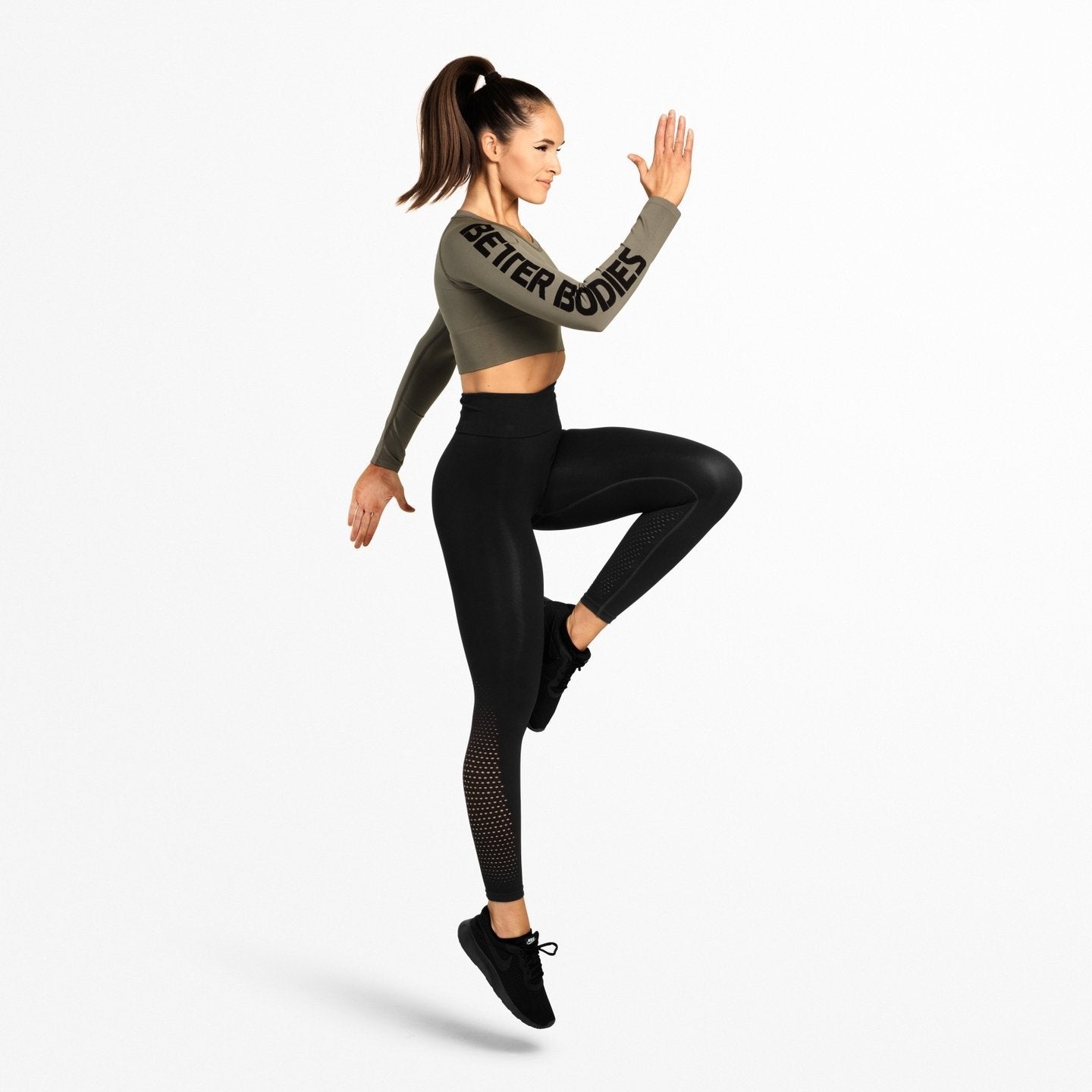 Better Bodies Bowery Cropped Long Sleeve Shirt in Wash Green - Women's Athletic Workout Top for Yoga, Running & Gym