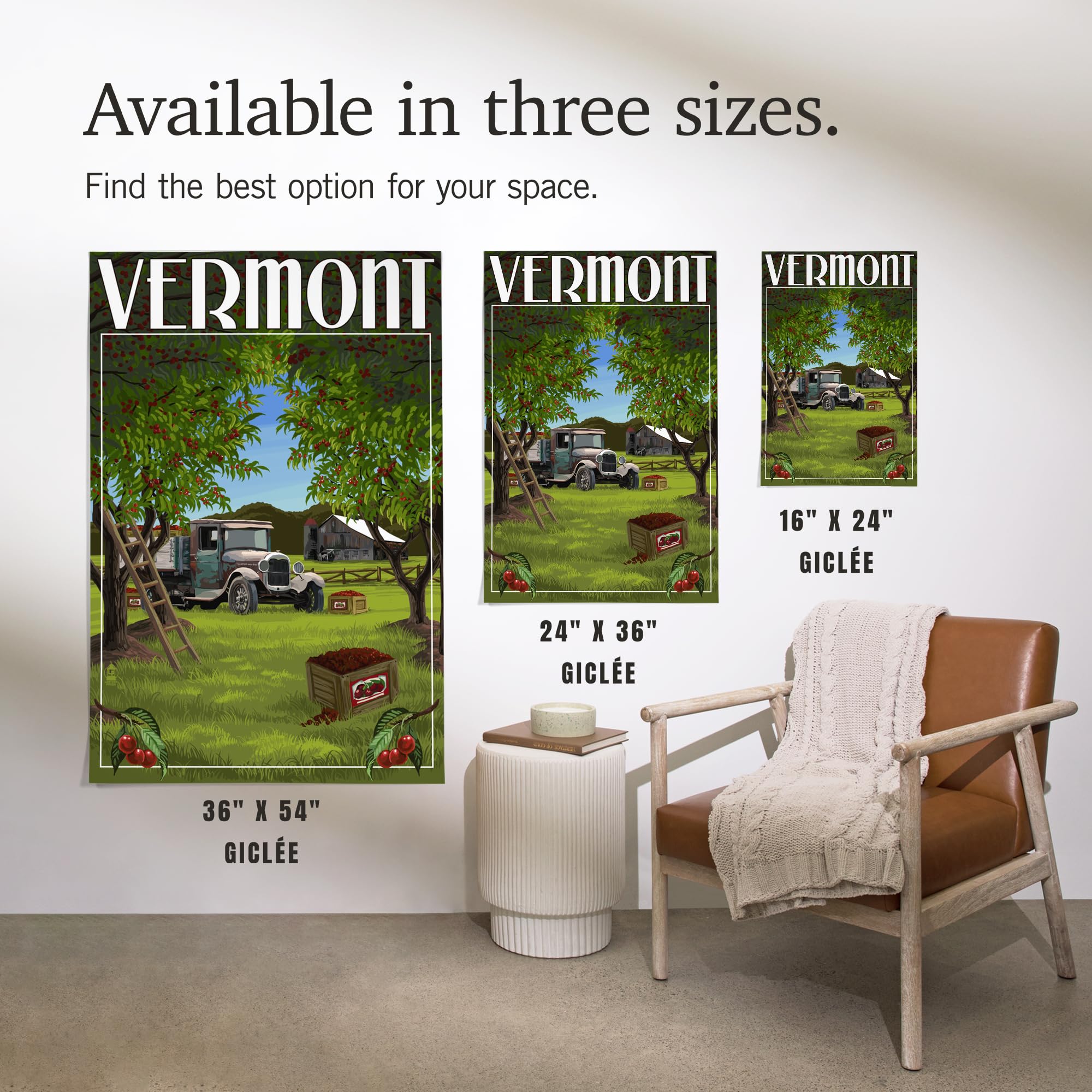 Lantern Press 16x24 Inch Giclee Art Print - Vermont Cherry Harvest Wall Decor - Perfect for Living Room, Bedroom & Office Decoration