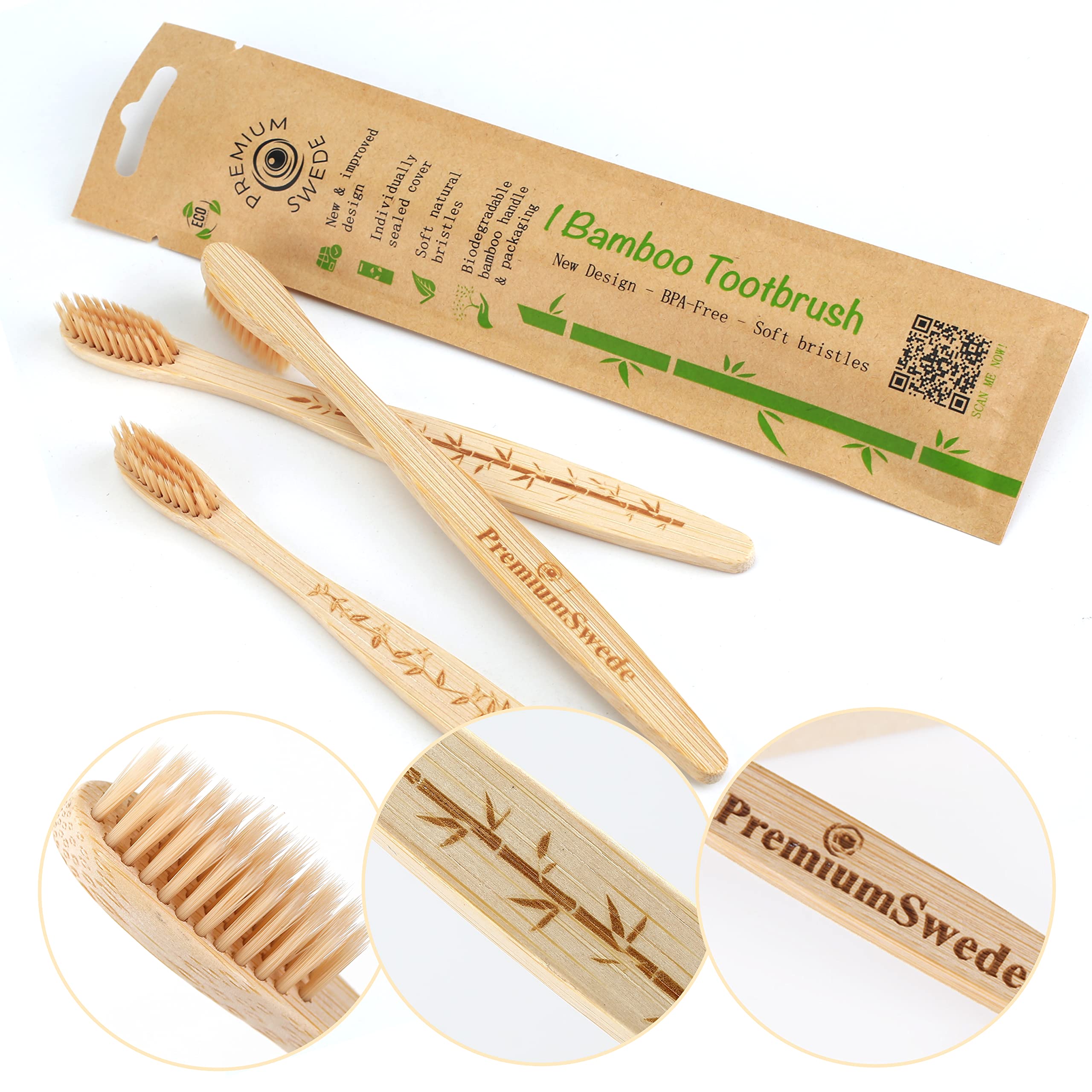 Eco-Friendly Bamboo Toothbrushes for Adults - 8 Pack Soft Bristles, Biodegradable & Individually Wrapped - Natural Wooden Toothbrush for Sensitive Teeth - Perfect for Travel, Home & Zero Waste Lifestyle