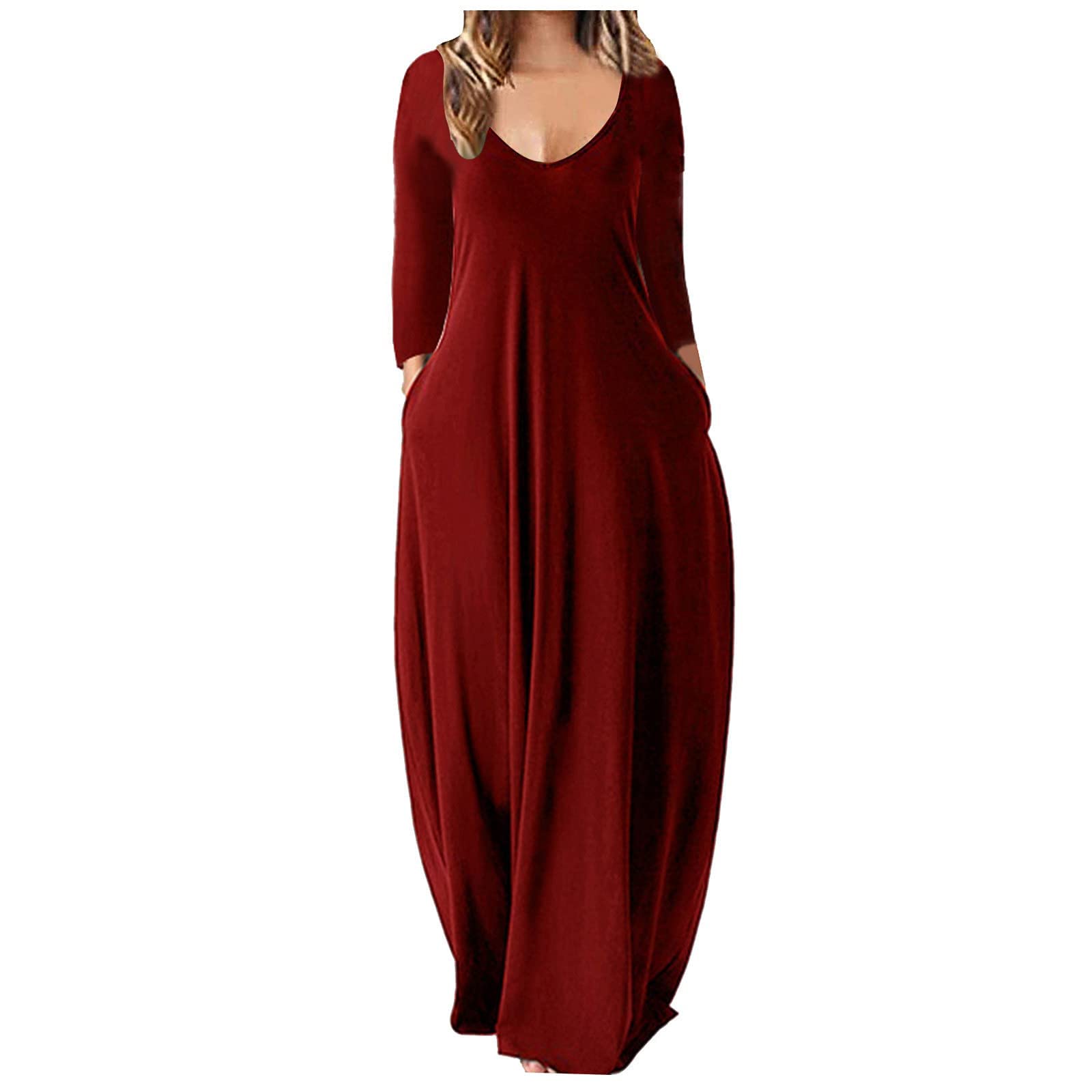 Plus Size Maxi Long Dresses for Women with Pockets - Casual Full Sleeve Loose Pullover Boho Dress - Perfect for Beach Vacation, Summer Outfits & Everyday Wear
