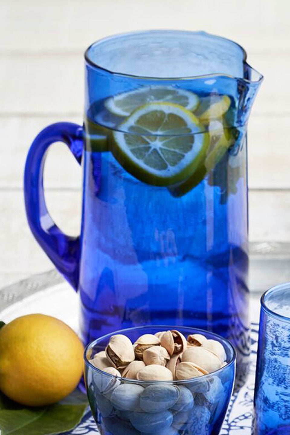 Premium Cobalt Blue Glass Jug - 1 Liter (34 oz) Pitcher for Iced Tea, Lemonade & Water - Elegant Serving Carafe for Parties, Weddings & Home Decor