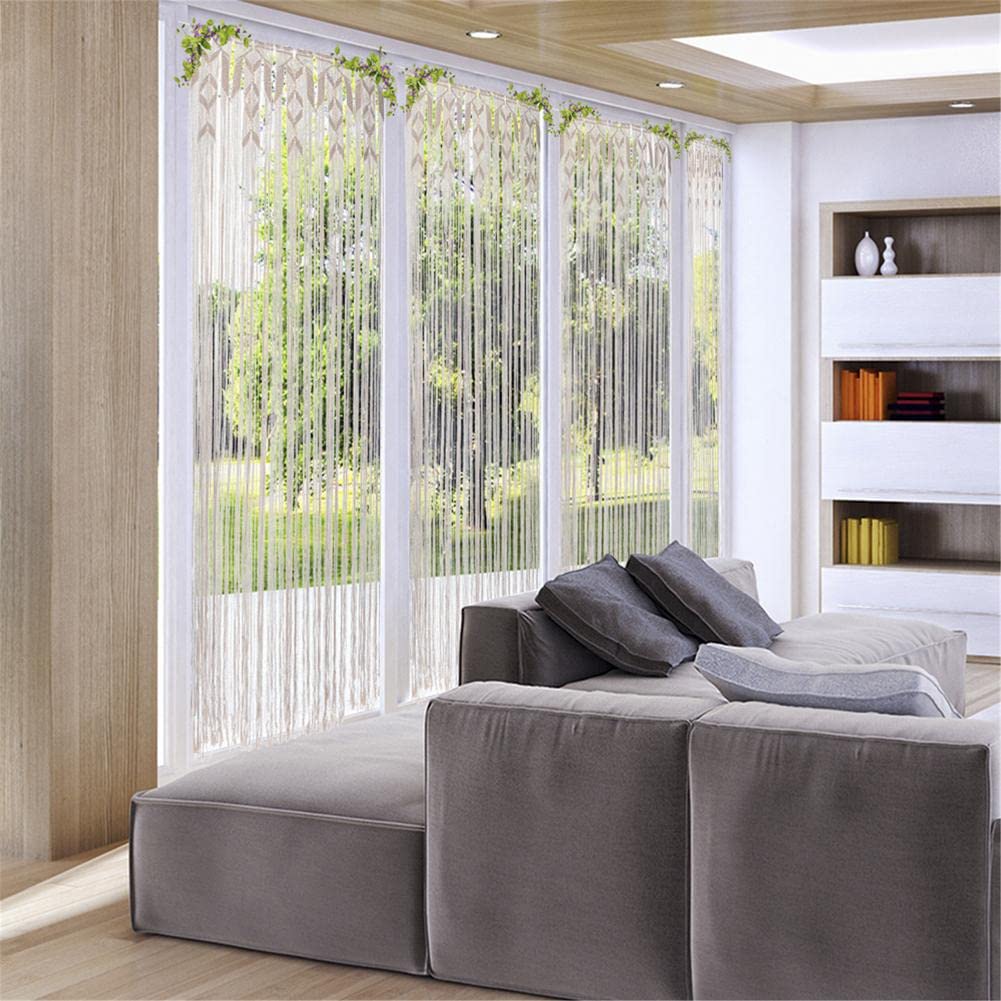 Bohemian Macrame Curtain - Handmade Woven Cotton Doorway Room Divider (90x180cm/35x70inch) - Natural Wall Tapestry for Living Room, Bedroom & Balcony - Perfect for Boho Home Decor, Privacy Screen & Window Dressing