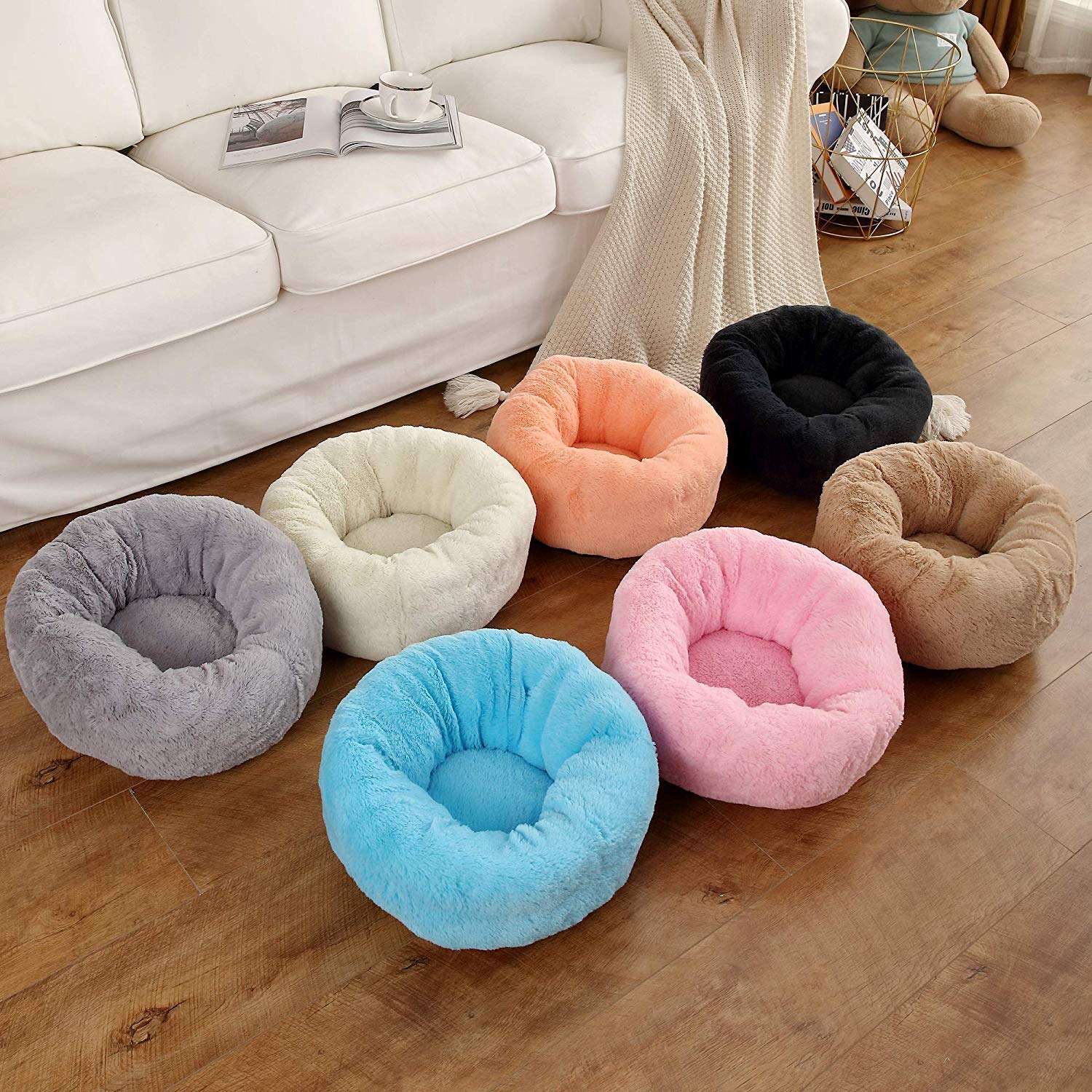Luxury Fluffy Plush Round Pet Bed for Cats & Dogs - Self-Warming Donut Cushion with Orthopedic Support & Faux Fur - Improved Sleep & Joint Relief - Perfect for Bedrooms, Living Rooms & Pet Carriers (50