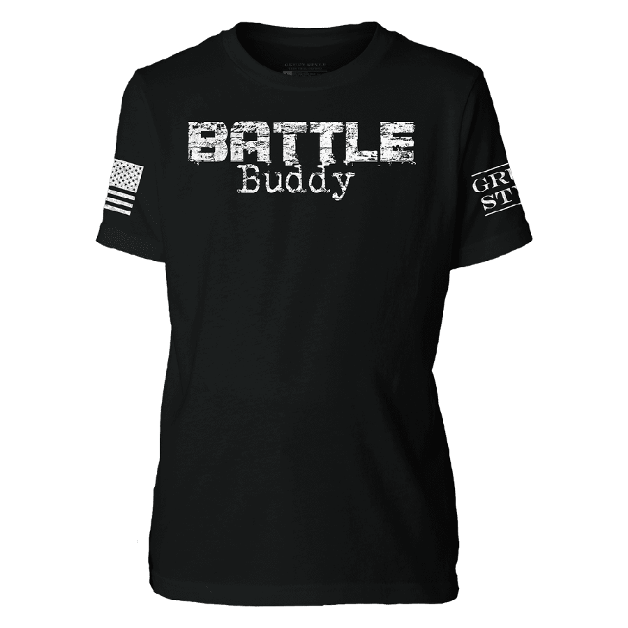 Youth Battle Buddy T-Shirt - Black | Cool Graphic Tee for Kids & Teens | Perfect for Casual Wear, School, and Outdoor Activities