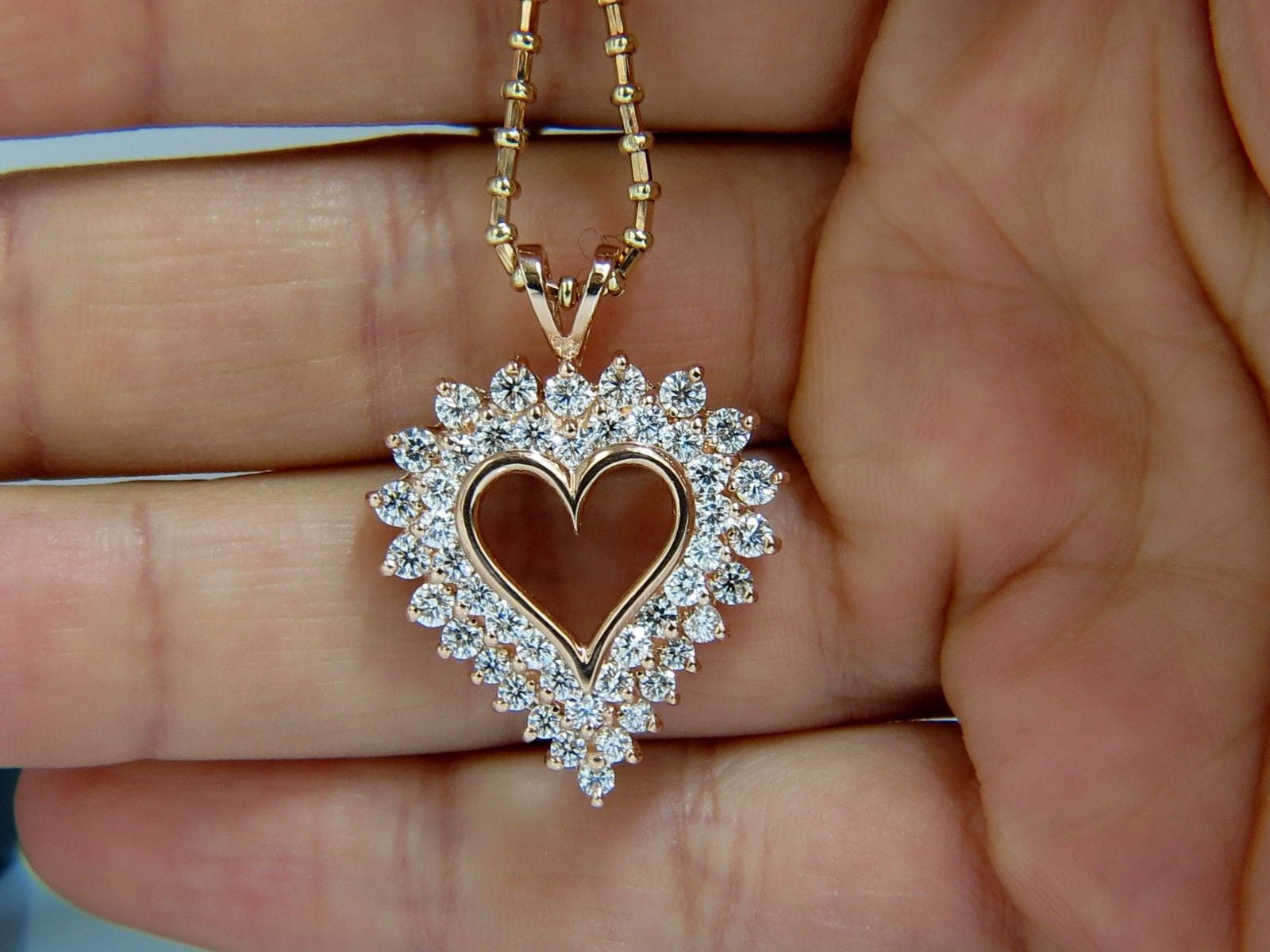 2.50ct Diamond Open Heart Necklace 14K Gold G/VS 20 Inch - Elegant Valentine's Day Gift for Her, Anniversary Jewelry, Bridal Party Accessory