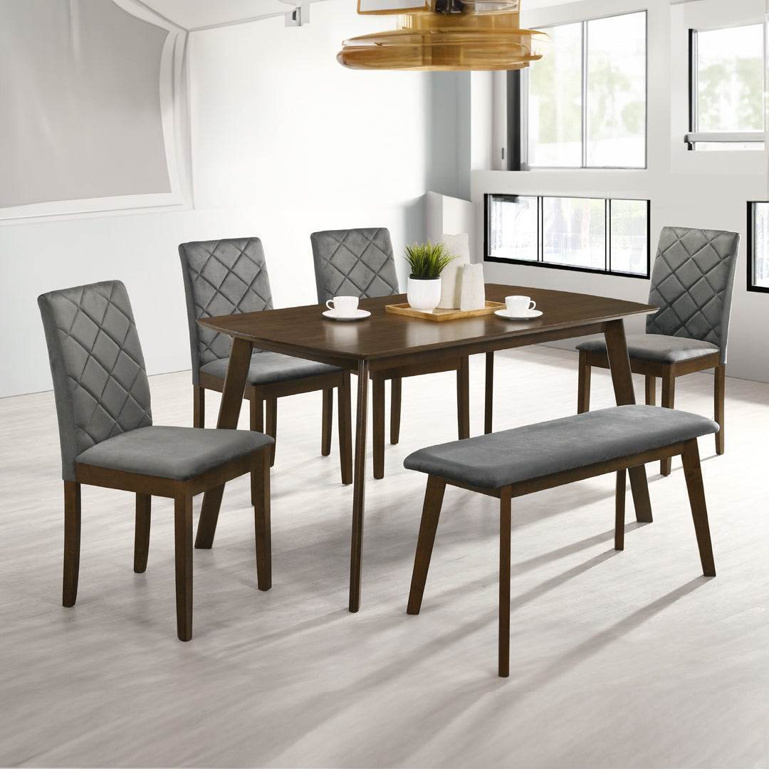 Edward 140cm Wooden Dining Table Set - 6-Piece Solid Wood Kitchen Table with Chairs for Dining Room, Kitchen, Breakfast Nook & Small Spaces