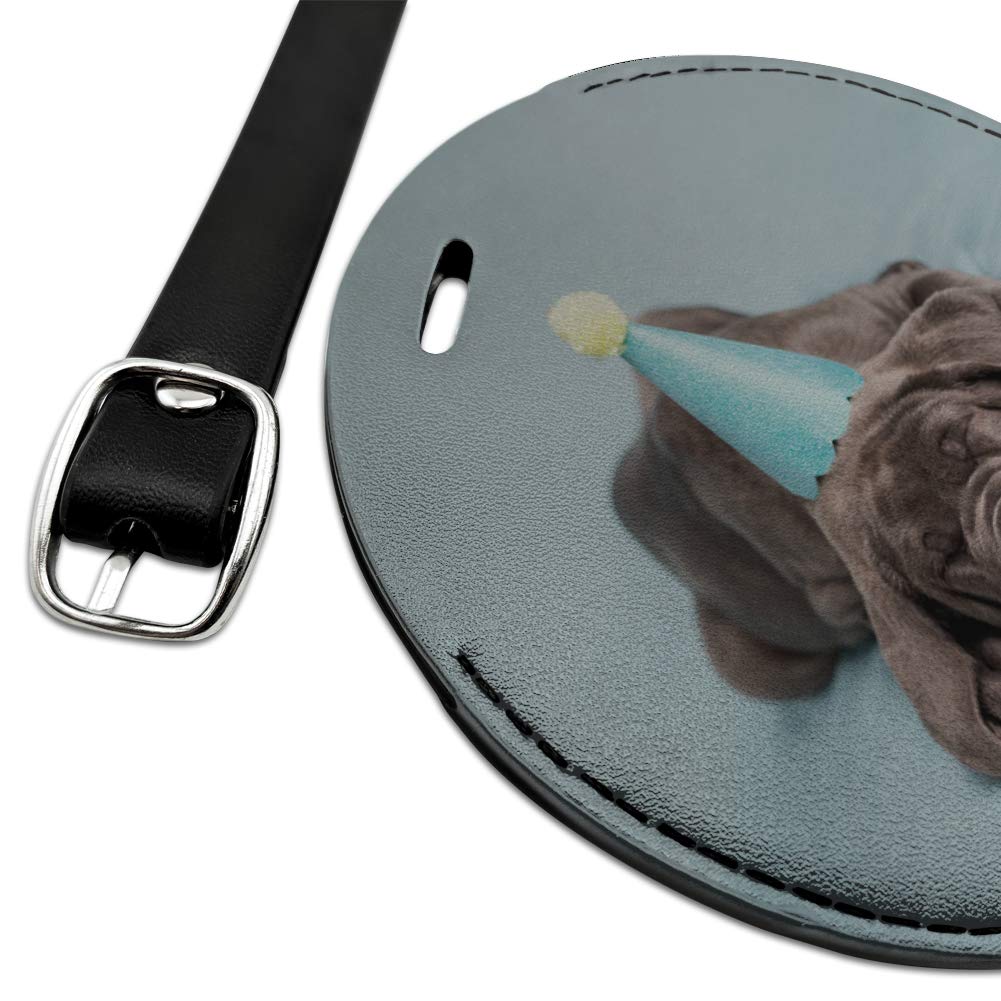 Neapolitan Mastiff Dog Birthday Party Round Leather Luggage Tag & ID Card Holder - Perfect for Travel, Pet Identification, and Special Occasion Gifts