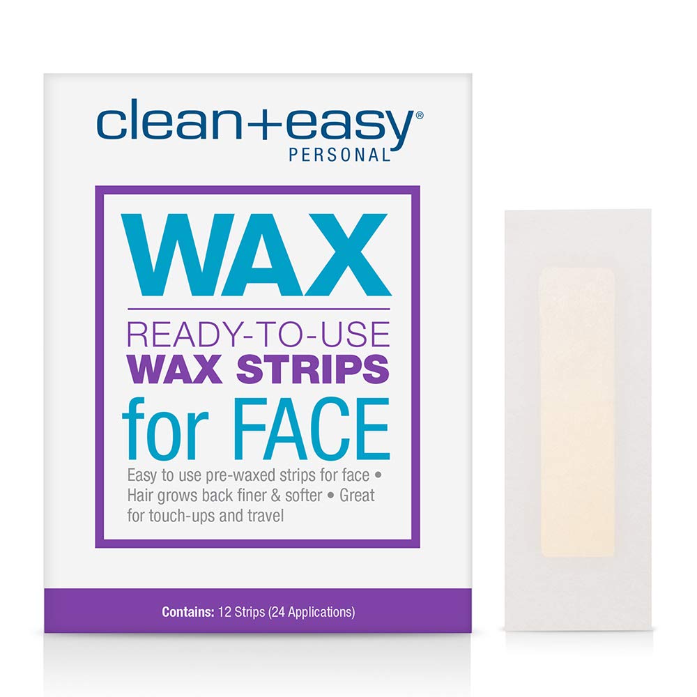 Clean & Easy Wax Strips for Face - Ready-to-Use Hair Removal Strips for Women & Men, Pre-Waxed Facial Waxing Kit, Painless & Quick Hair Remover for Eyebrows, Upper Lip, Chin - 12 Count (Great for Travel & Home Use)