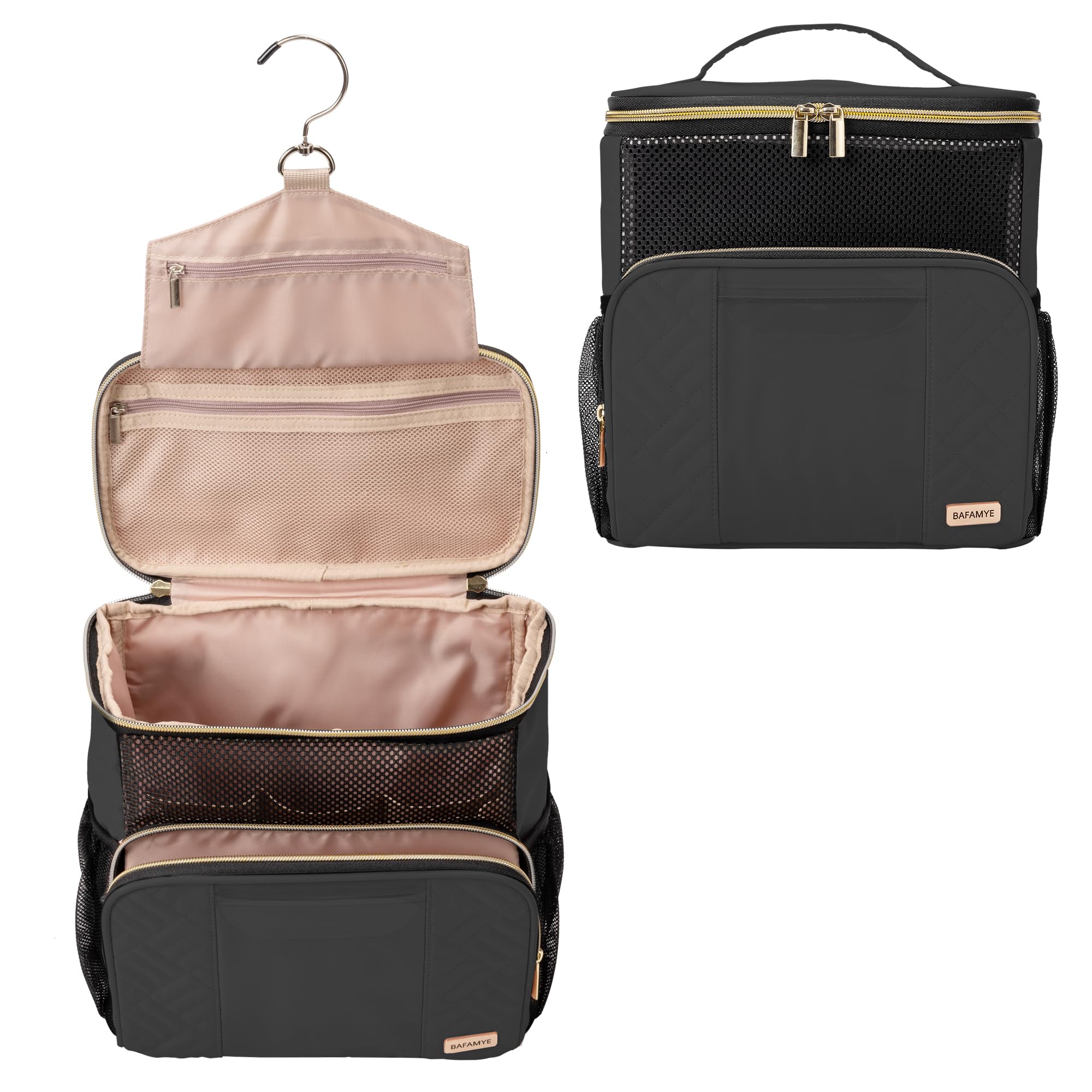 Large Durable Travel Toiletry Bag for Women - TSA Approved Hanging Cosmetic Organizer, Waterproof Makeup Bag with Multiple Pockets - Perfect for Air Travel, Camping & Gym Essentials (Black)