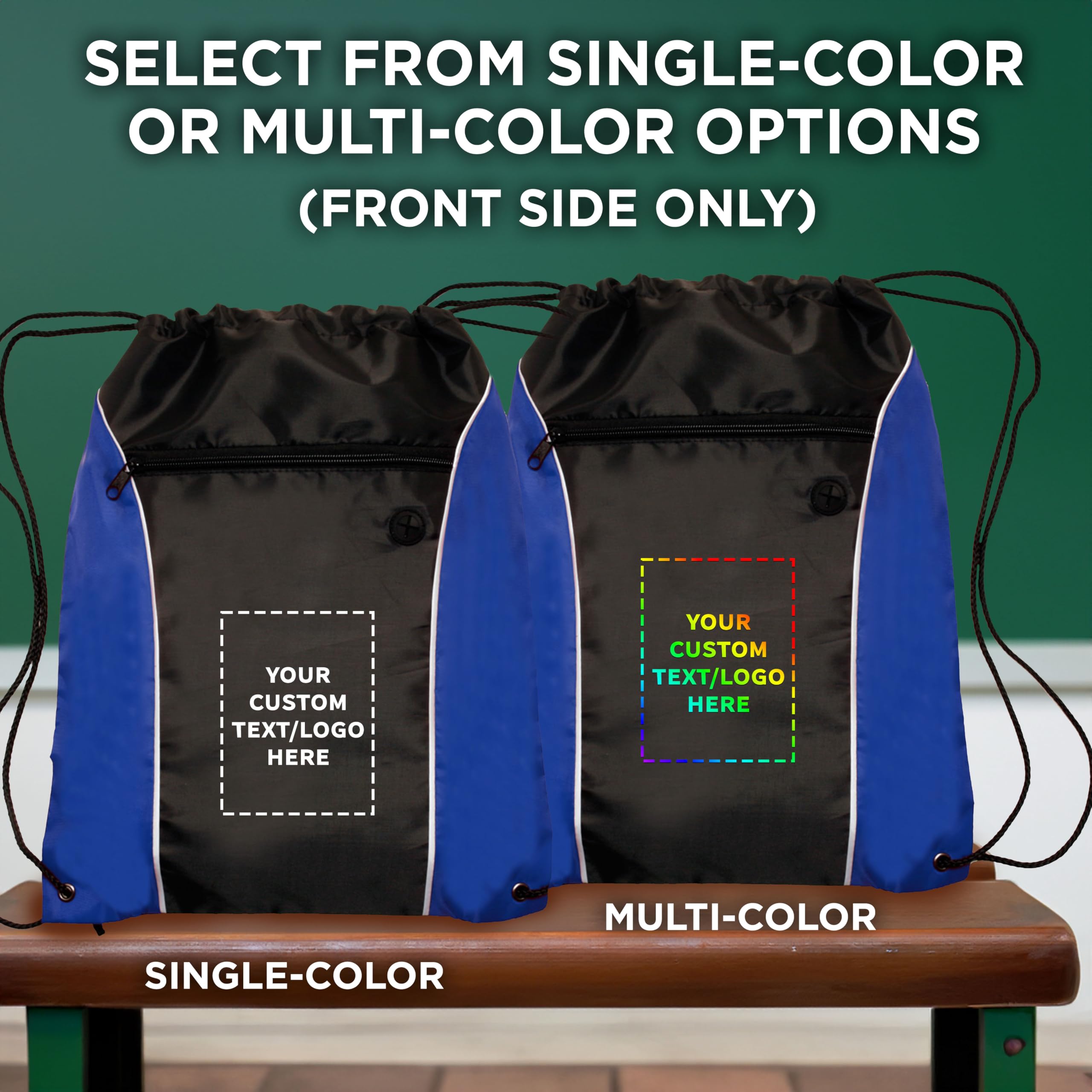 Customizable Two-Tone Drawstring Backpack - 50 Pack Non-Woven Sports Bags - Durable & Lightweight for Gym, Travel, School & Events - Bulk Promotional Backpacks with Logo Printing - Blue