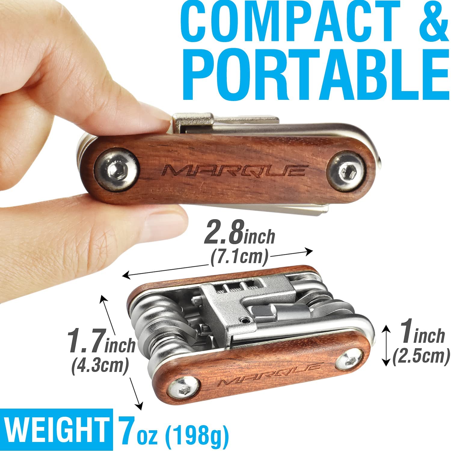 MARQUE Adjustable Bike Torque Wrench & Compact Cycling Multitool with Wood Handle - Perfect for Road Bikes, Mountain Bikes & DIY Bike Maintenance