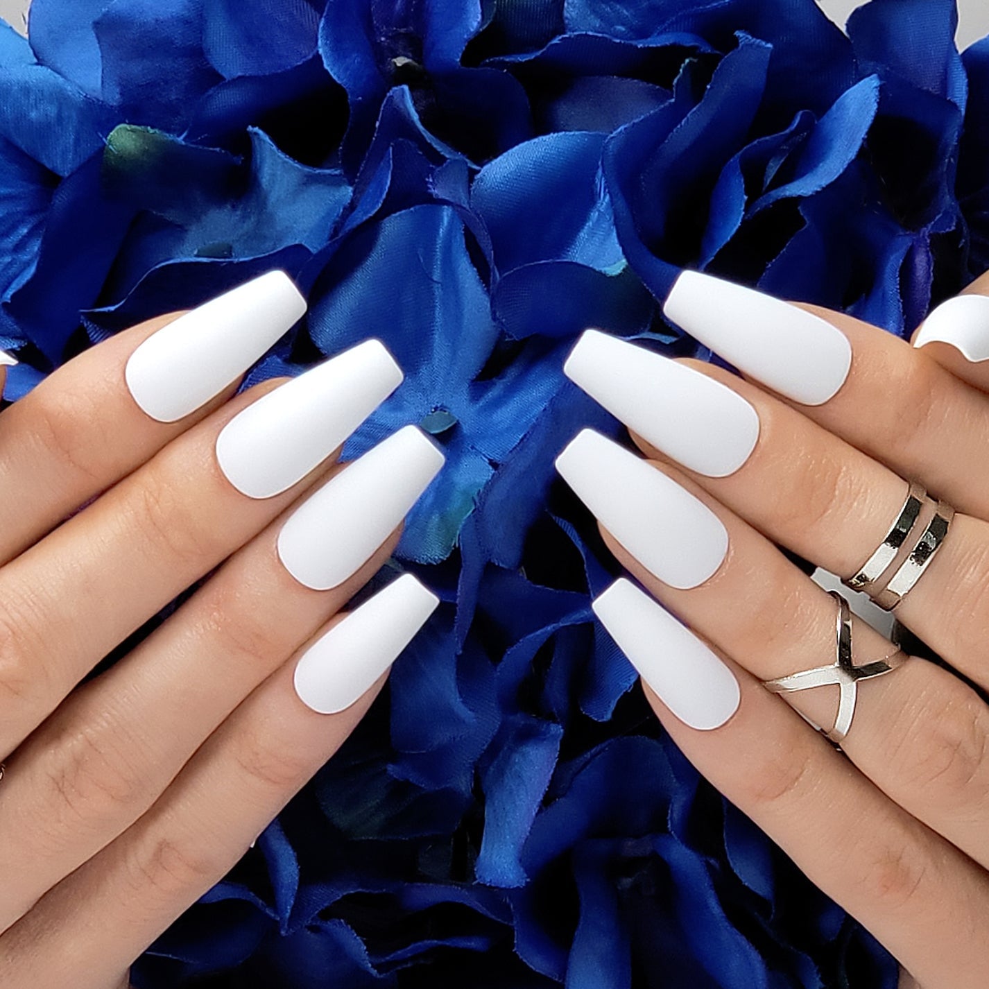 Hypnaughty Santorini Coffin Press On Nails - Long Lasting Glue-On Fake Nails with Stunning Mediterranean Design, Perfect for Vacation, Beach Parties & Special Occasions