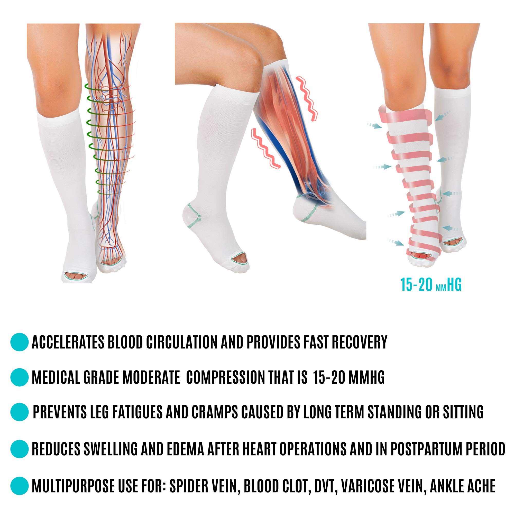 Invera Anti-Embolism Compression Stockings - Knee High Unisex TED Hose Socks 15-20 mmHg Moderate Support for Circulation & Swelling Relief - Perfect for Travel, Pregnancy & Post-Surgery Recovery