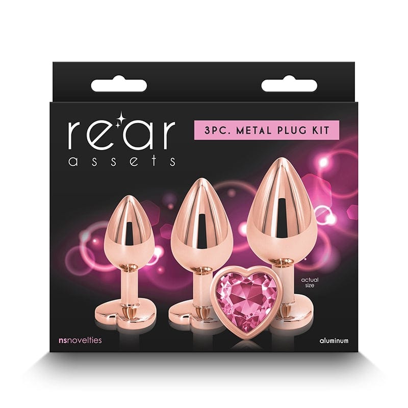 Rear Assets 3-Piece Anal Plug Kit with Pink Heart Design - Graduated Sizes for Beginner to Advanced Training | Perfect for Solo Play & Couples Intimacy