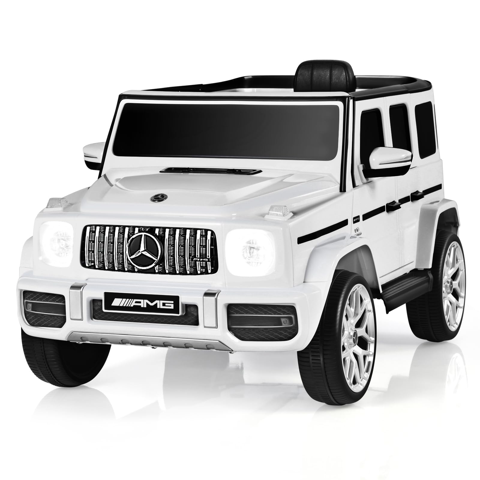 **OLAKIDS 12V Kids Ride On Car - Licensed Mercedes Benz G63 Electric Vehicle with Remote Control, Double Open Doors, Music, Bluetooth, 2 Speeds & Wheels Suspension - Battery Powered Driving Toy for Boys & Girls (White) - Perfect for Indoor & Outdoor Play, Birthday Gifts & Family Fun**