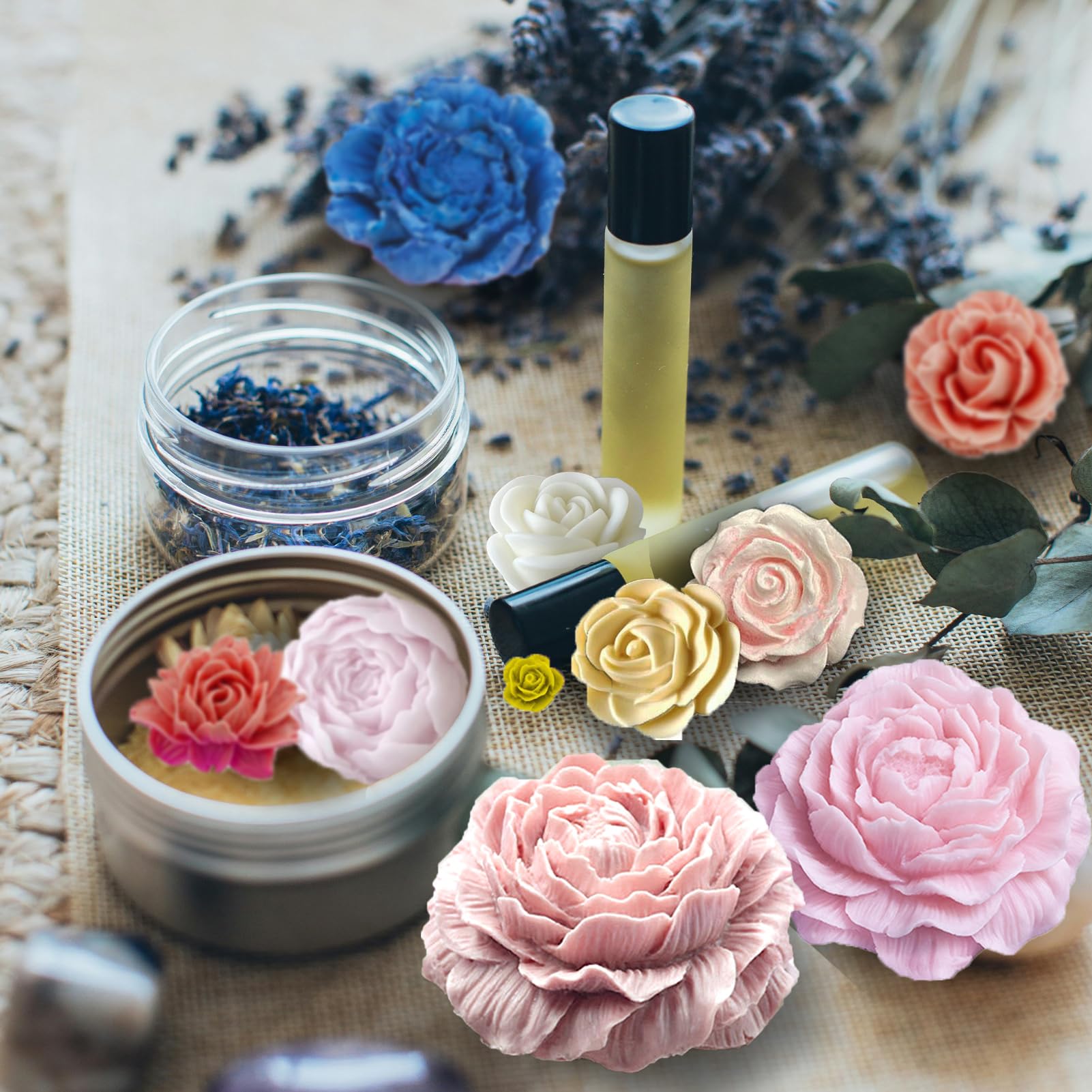 13 PCS Flower Silicone Candle Molds Set with Large-Eye Wicking Needle - DIY Candle Making Kit for Soy Wax, Beeswax, Resin & Clay - Perfect for Home Decor, Wedding Centerpieces & Handmade Gifts