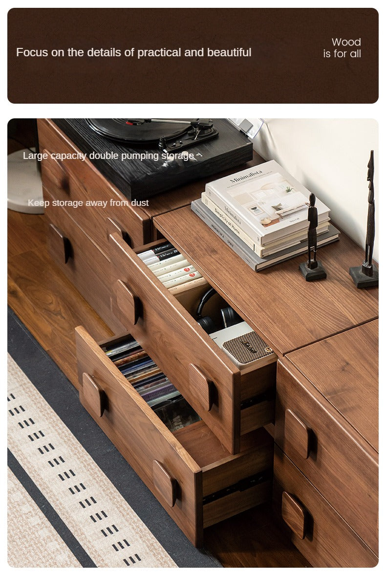 Premium Black Walnut Solid Wood TV Stand with Modular Design - Stylish Media Console for Living Room, Home Theater & Entertainment Centers
