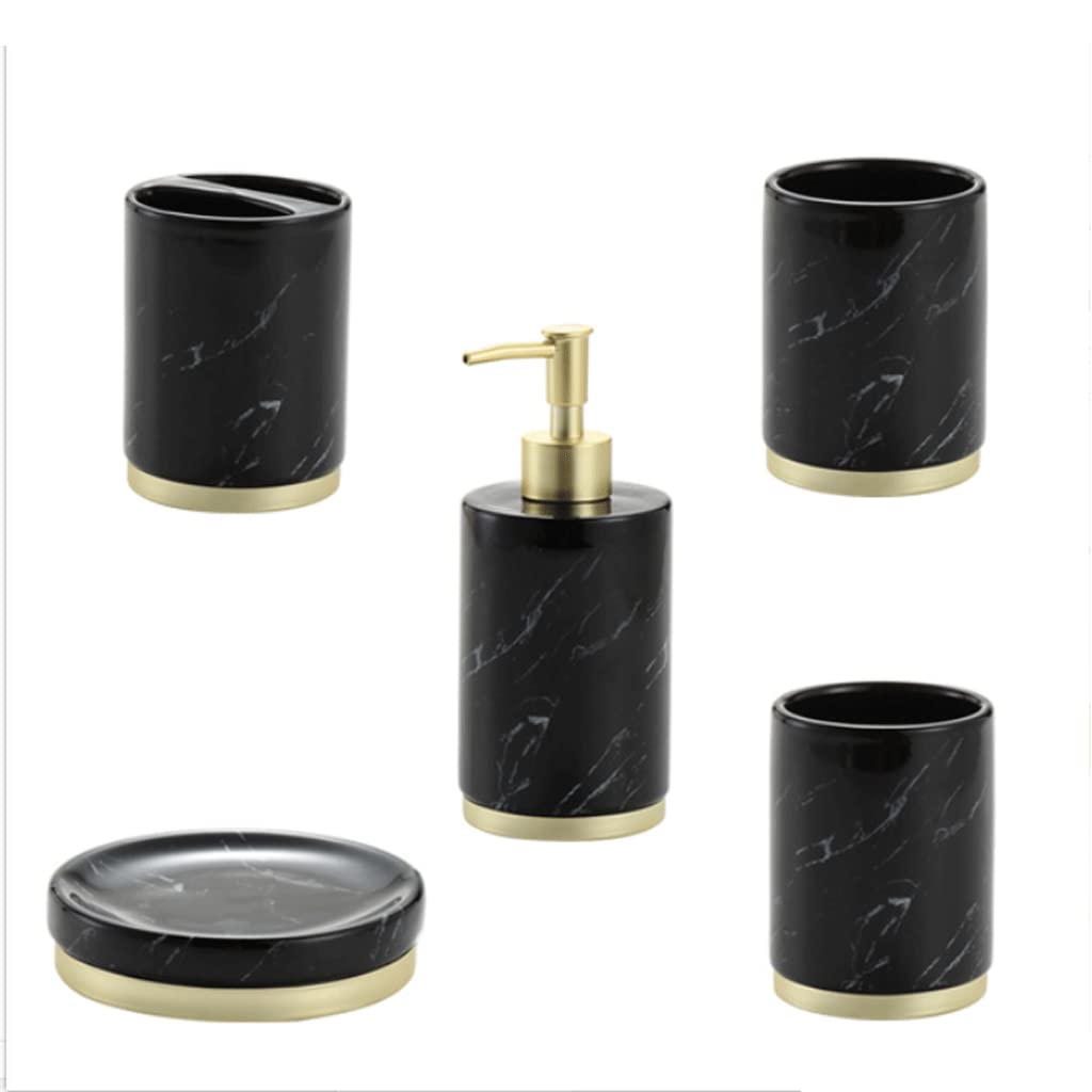 Luxury 5-Piece Ceramic Bathroom Accessory Set - Soap Dispenser, Toothbrush Holder, Soap Dish & Tumblers - Elegant White Bathroom Decor for Home, Wedding Gift & Spa Style Vanity Organization