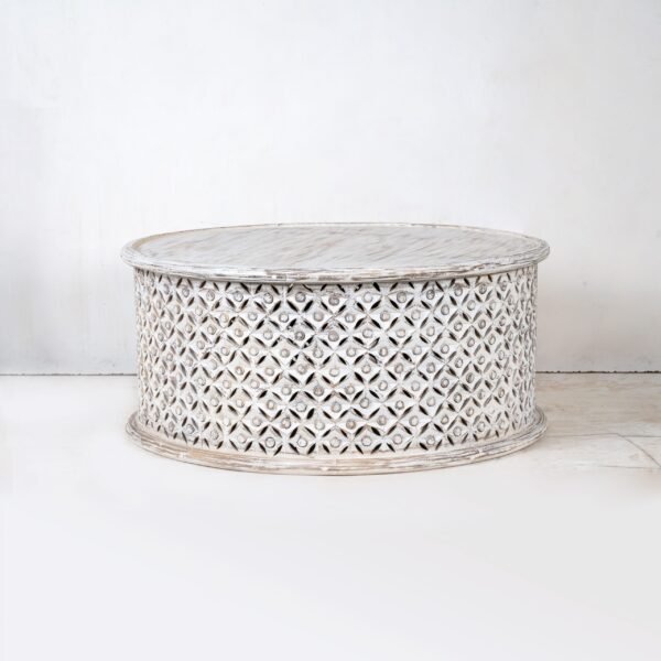 Hand Carved Antique Round Coffee Table - Rustic Wooden Conversion Table for Living Room, Lounge & Home Decor