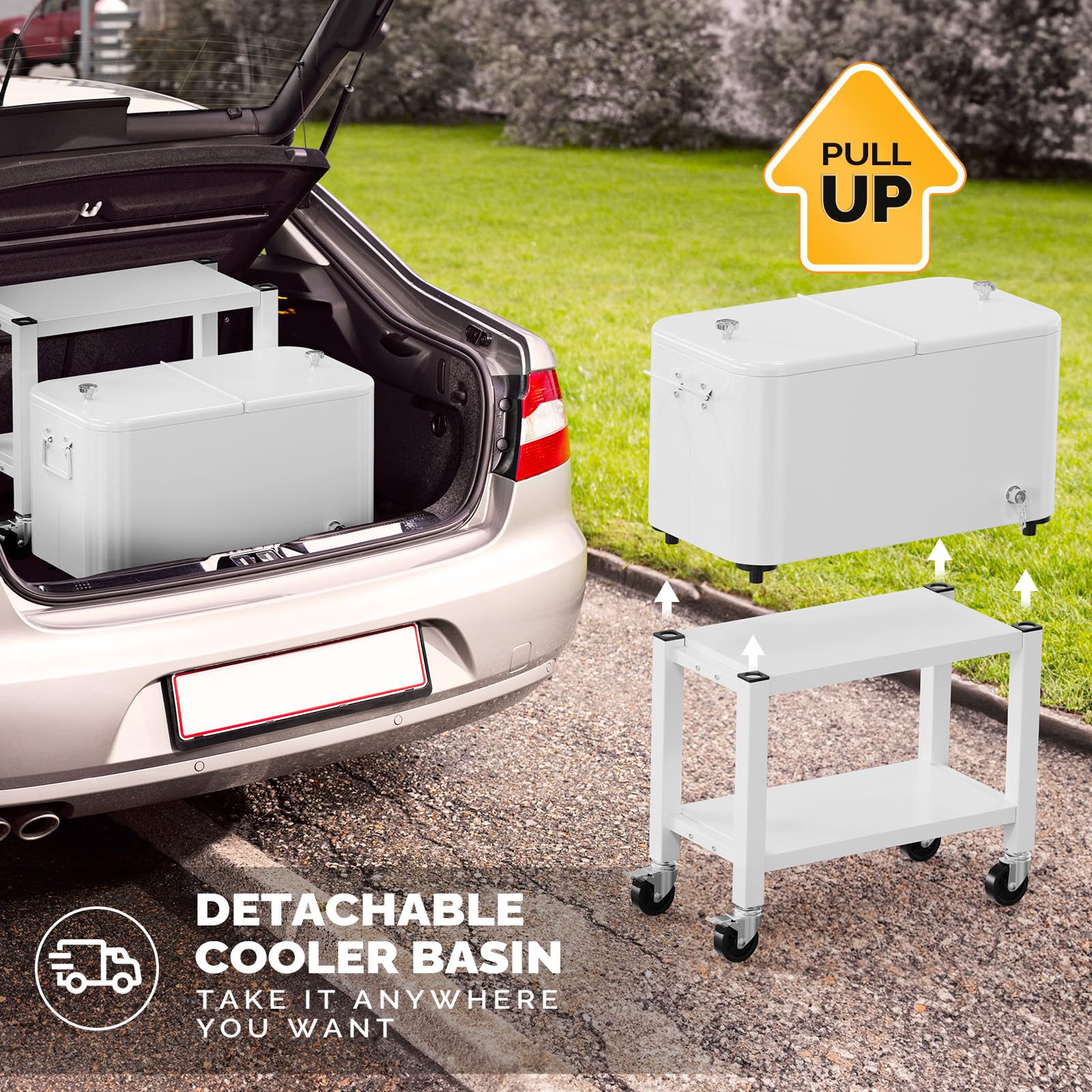 VINGLI Rolling Patio Cooler with Wheels - Portable Ice Chest for Outdoor Parties, Beach, Camping & BBQs - Includes Shelf, Beverage Pool & Bottle Opener - Perfect for Backyard Gatherings, Tailgating & Poolside Drinks