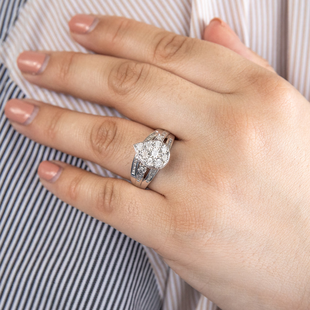 1/2 Carat Pear-Shaped Diamond Cluster Sterling Silver Ring for Women - Elegant Wedding, Engagement & Evening Party Jewelry Gift