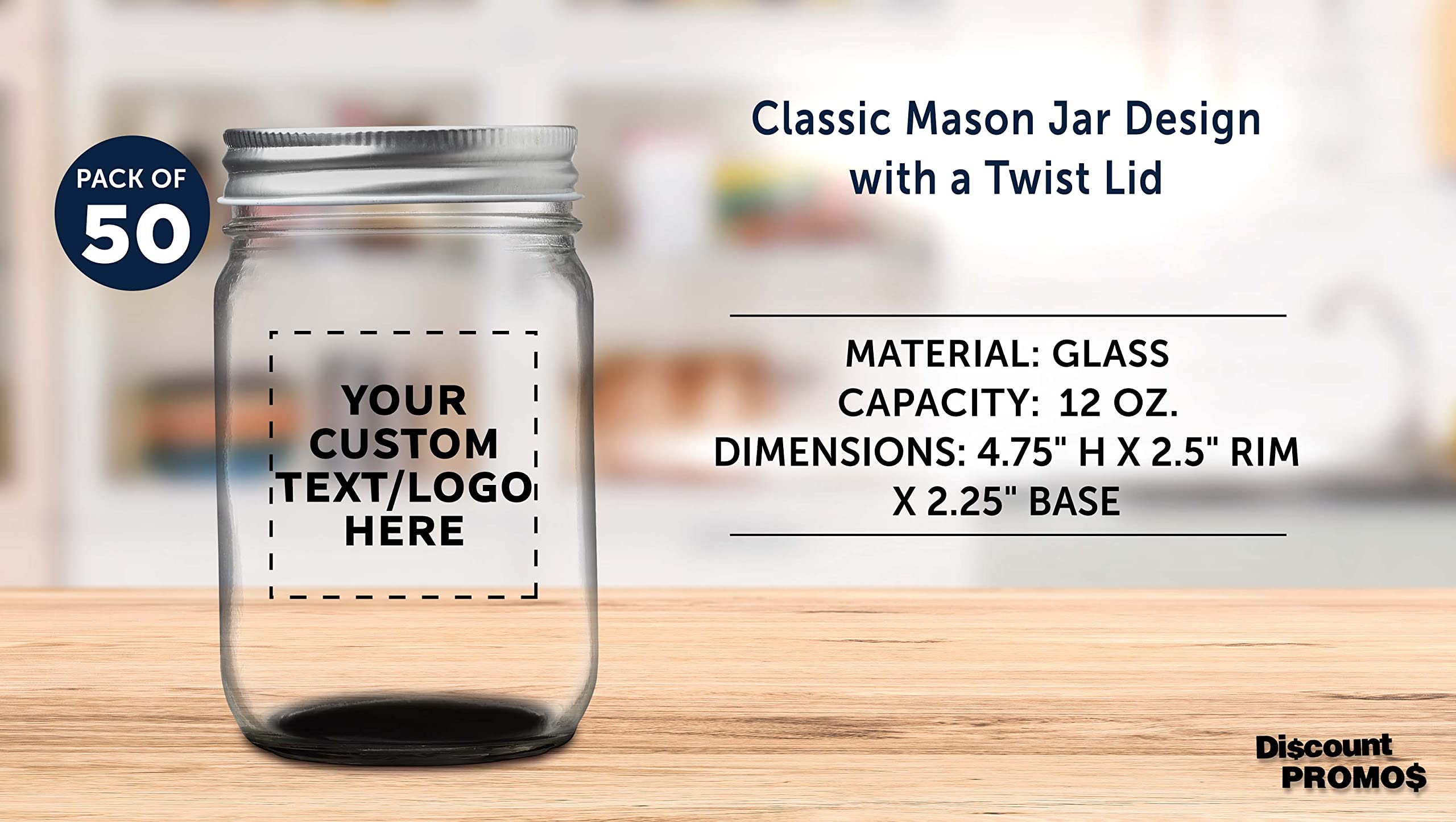 50 Pack 12 oz Mason Jars with Lids - Customizable Text & Logo - Rustic Wedding Decor, DIY Canning Jars, Candle Holders, Party Favors - Black Aluminum Seal Jars for Home Decor and Gift Giving